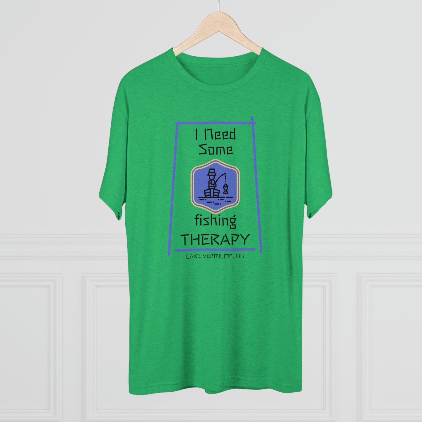 Fishing Therapy - Blue Accents - Lake Vermilion - Unisex Tri-Blend Crew Tee