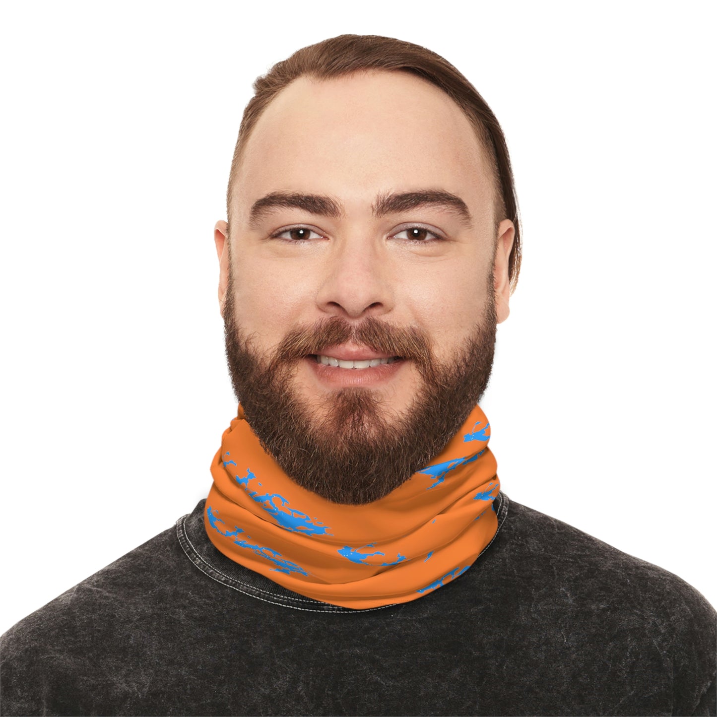 Cool Weather - Lake Vermilion - MN - Pattern - Fishing / Snowmobiling Winter Neck Gaiter With Drawstring - Orange