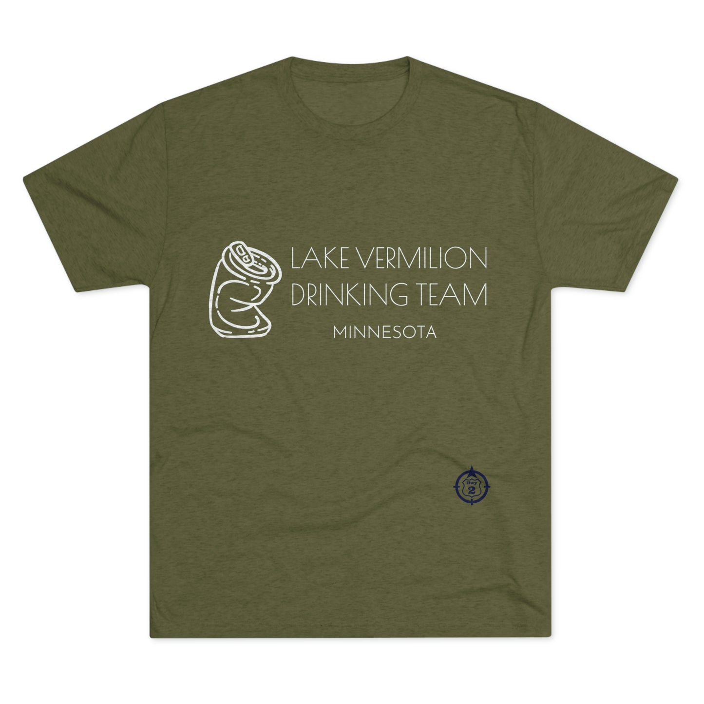Lake Vermilion - Drinking Team - Crushed Can - White Graphic - Unisex Tri-Blend Crew Tee