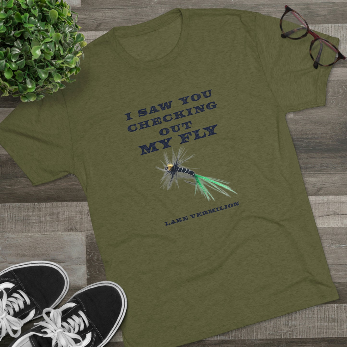 Checking Out My Fly - Lake Vermilion Fishing - Unisex Tri-Blend Crew Tee