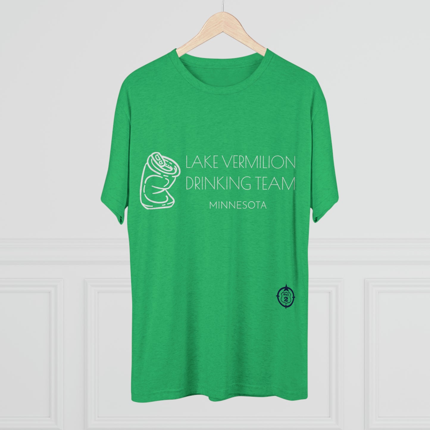 Lake Vermilion - Drinking Team - Crushed Can - White Graphic - Unisex Tri-Blend Crew Tee