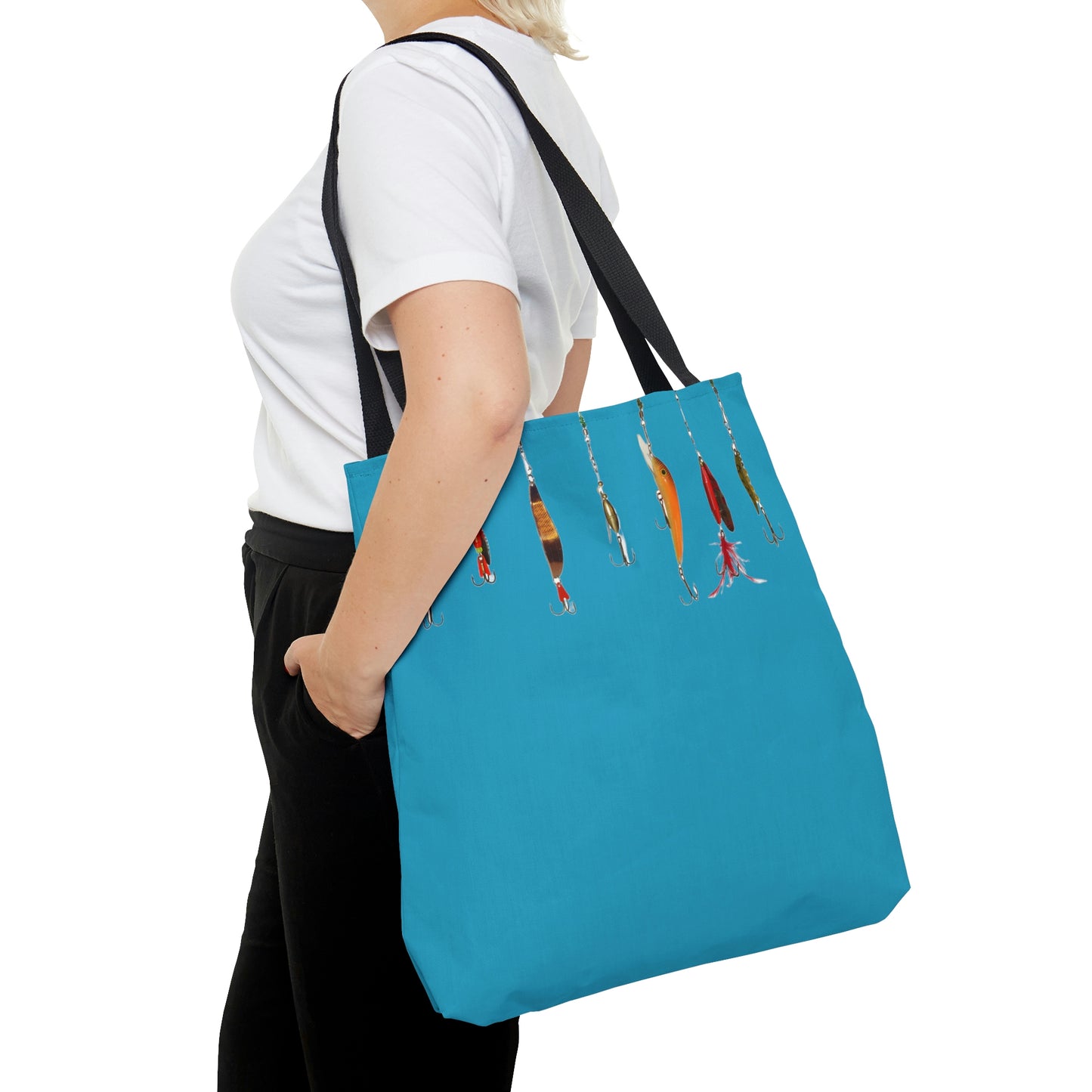Fishing Theme Boat / Beach Bag - Lures - Turquoise AOP Tote Bag
