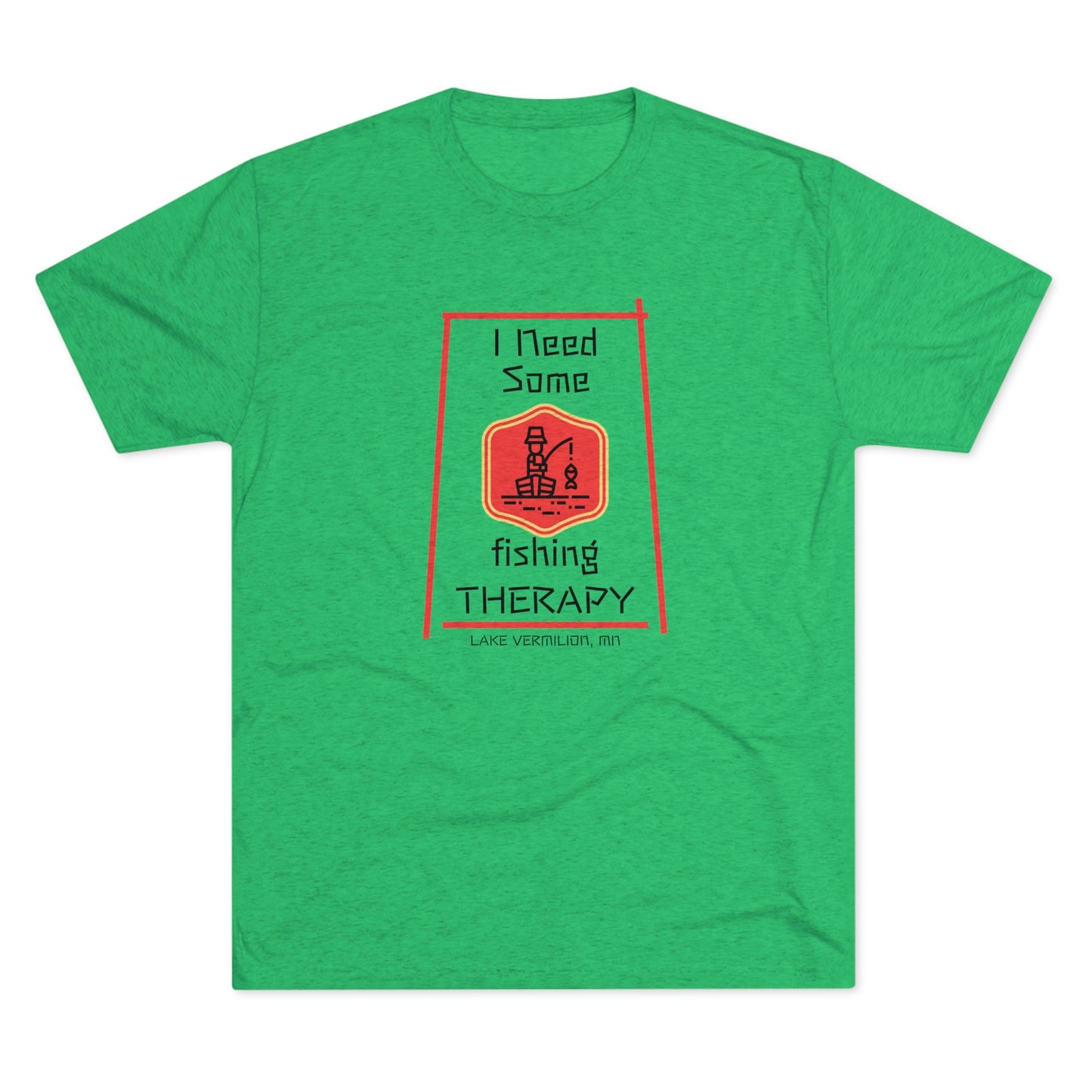 Fishing Therapy - Red Accents - Lake Vermilion - Unisex Tri-Blend Crew Tee