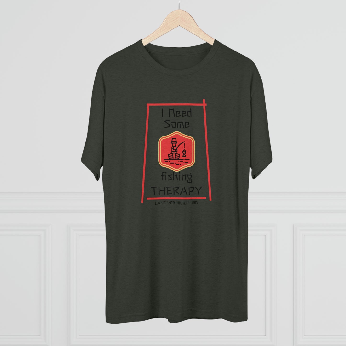 Fishing Therapy - Red Accents - Lake Vermilion - Unisex Tri-Blend Crew Tee