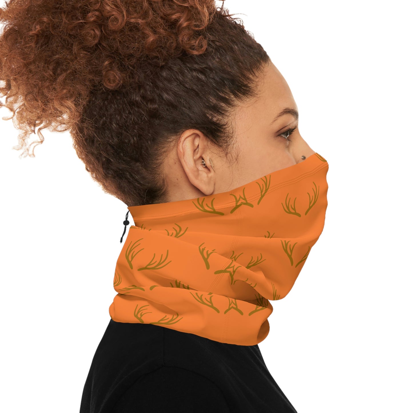 Cool Weather - Antler - Pattern - Fishing / Snowmobiling / Hunting Winter Neck Gaiter With Drawstring - Orange