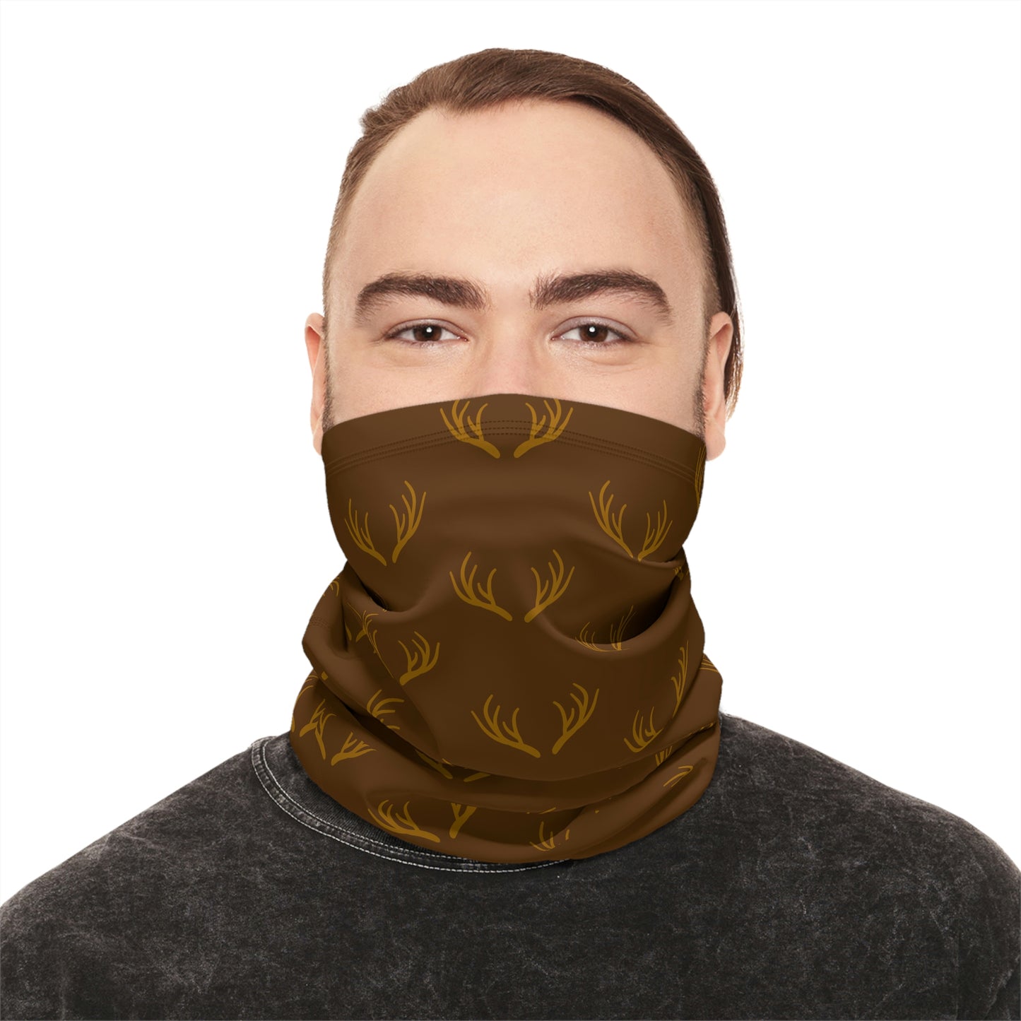 Cool Weather - Antler - Pattern - Fishing / Snowmobiling / Hunting Winter Neck Gaiter With Drawstring - Brown