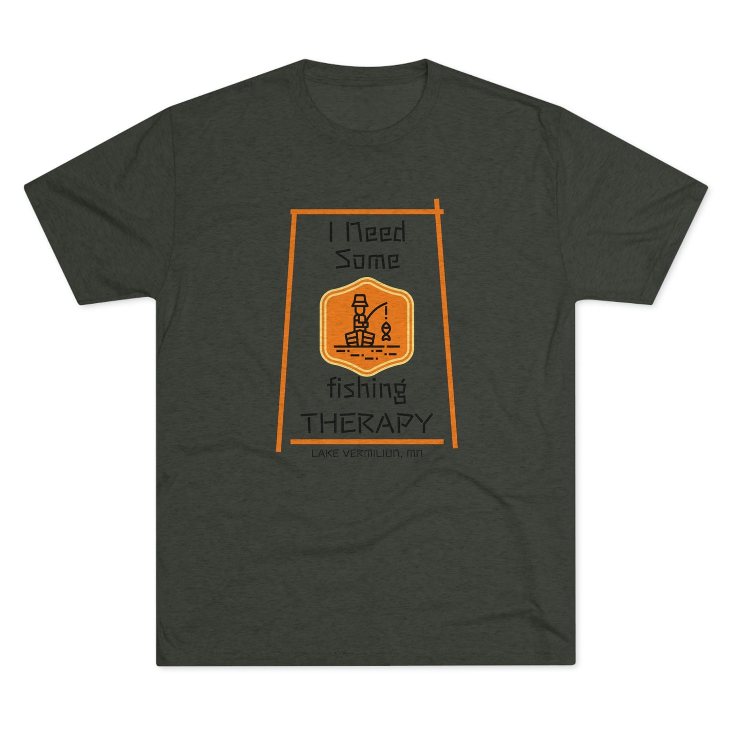 Fishing Therapy - Orange Accents - Lake Vermilion - Unisex Tri-Blend Crew Tee