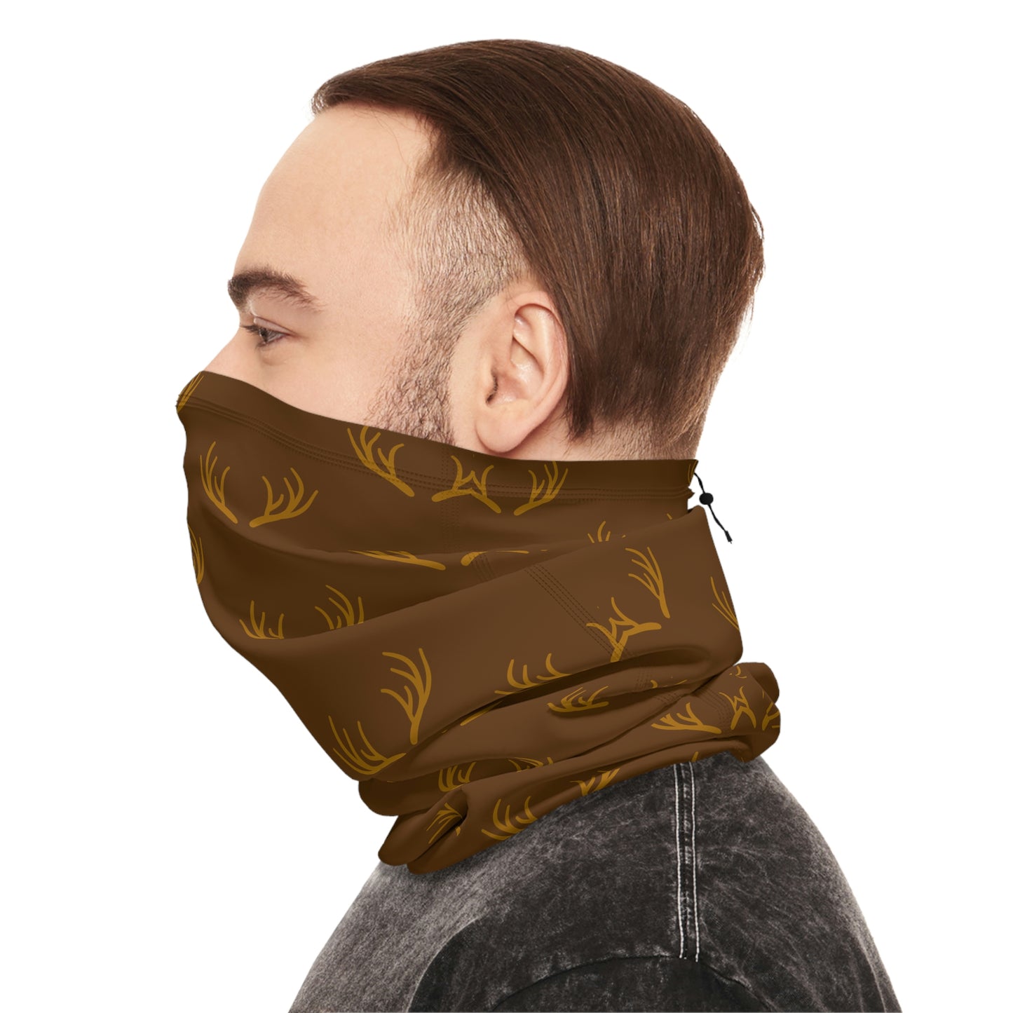 Cool Weather - Antler - Pattern - Fishing / Snowmobiling / Hunting Winter Neck Gaiter With Drawstring - Brown