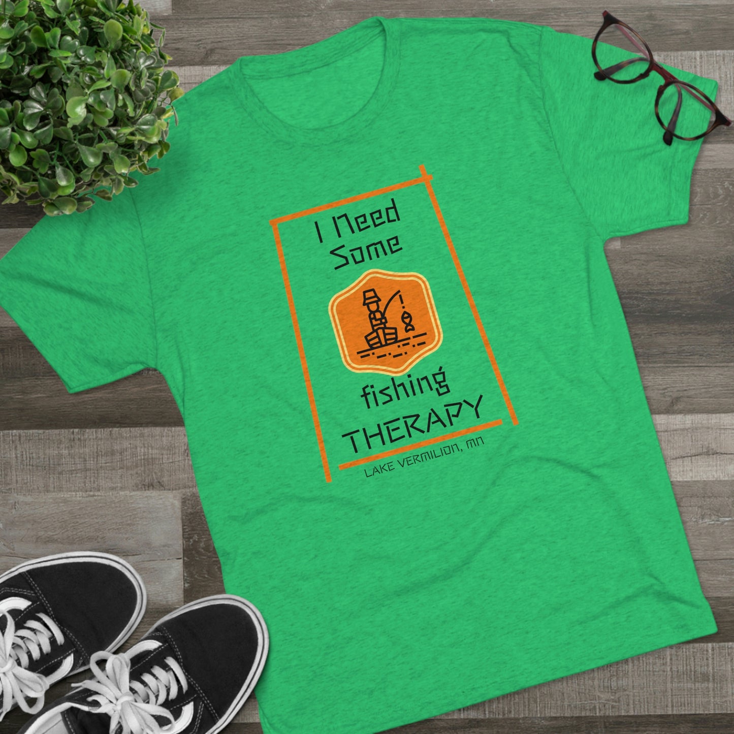 Fishing Therapy - Orange Accents - Lake Vermilion - Unisex Tri-Blend Crew Tee