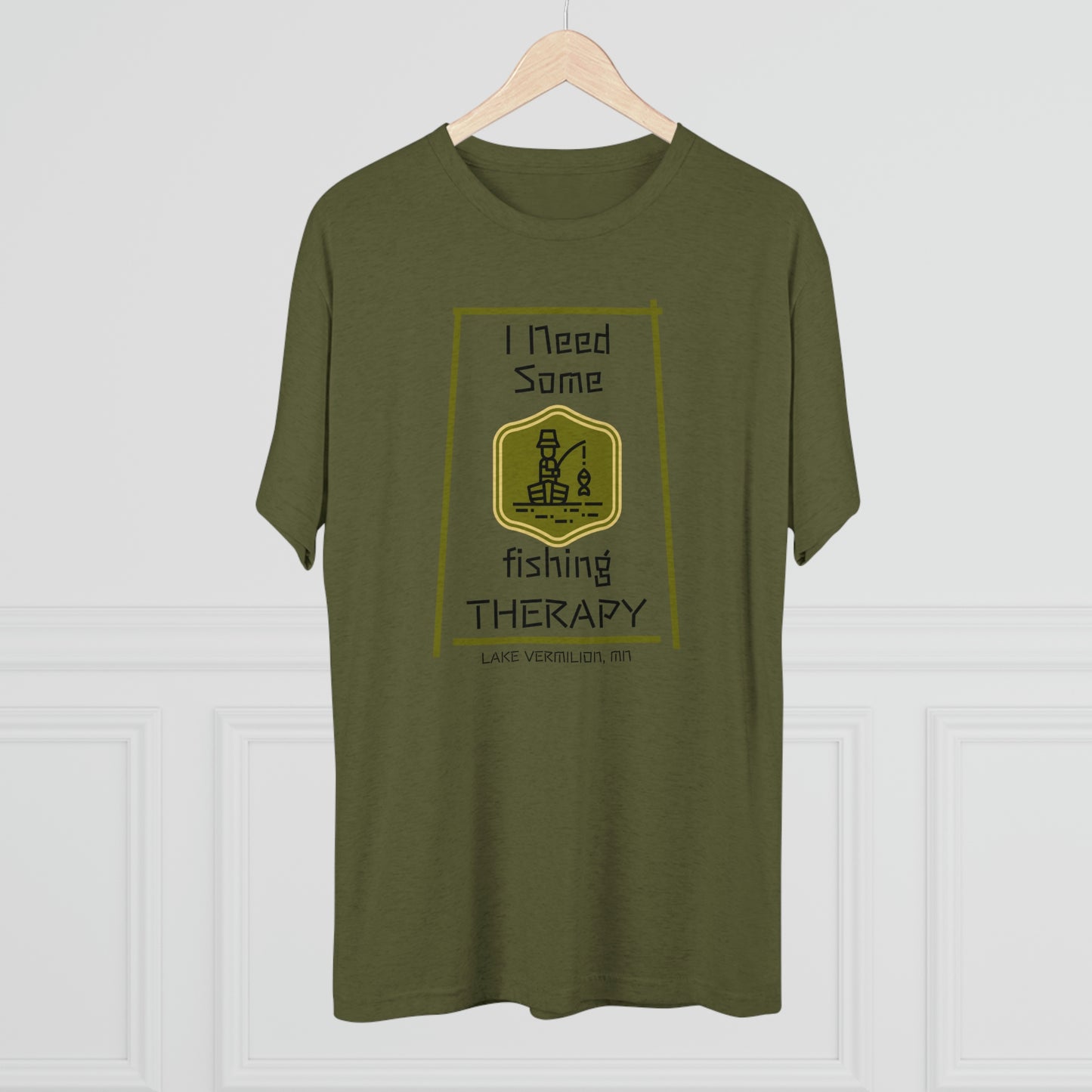 Fishing Therapy - Green Accents - Lake Vermilion - Unisex Tri-Blend Crew Tee