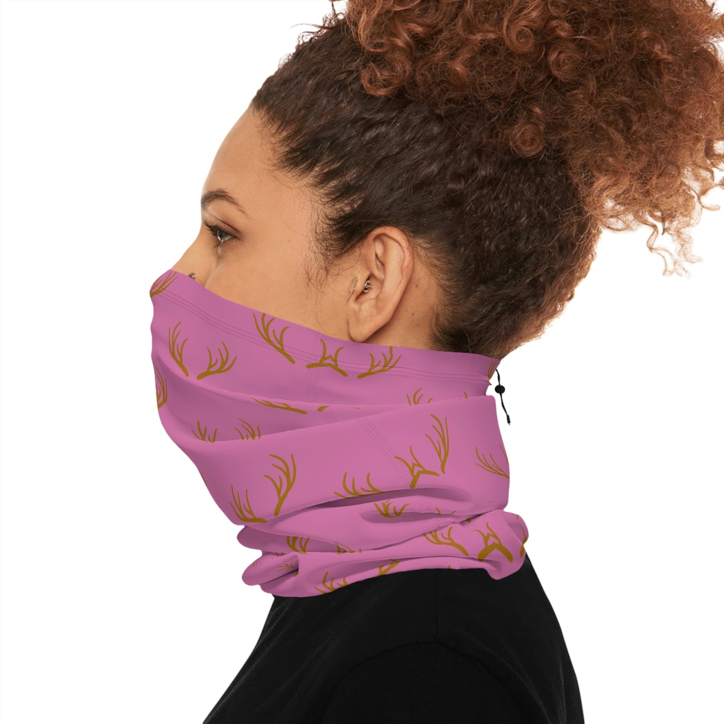 Cool Weather - Antler - Pattern - Fishing / Snowmobiling / Hunting Winter Neck Gaiter With Drawstring - Pink