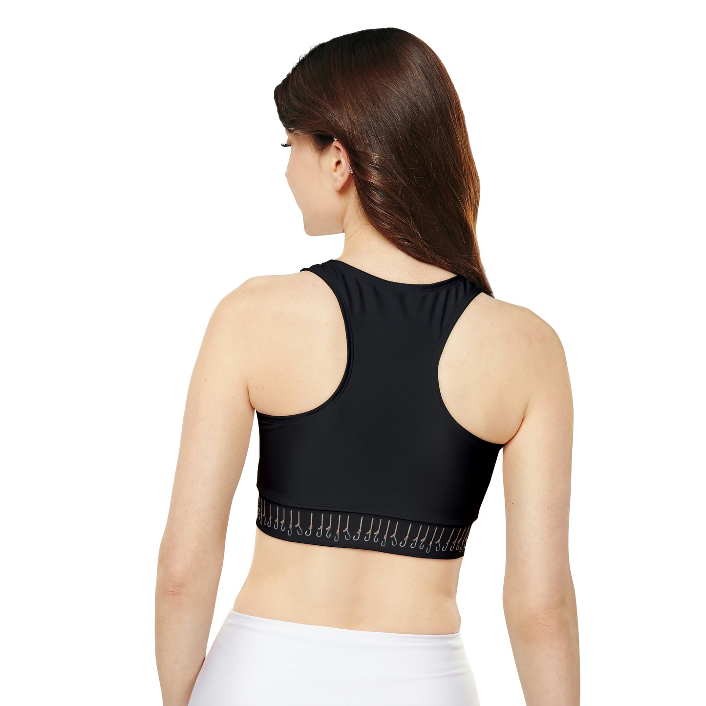 Take Me Fishin' - Fishing Theme with Hooks - Fully Lined, Padded Sports Bra - Black
