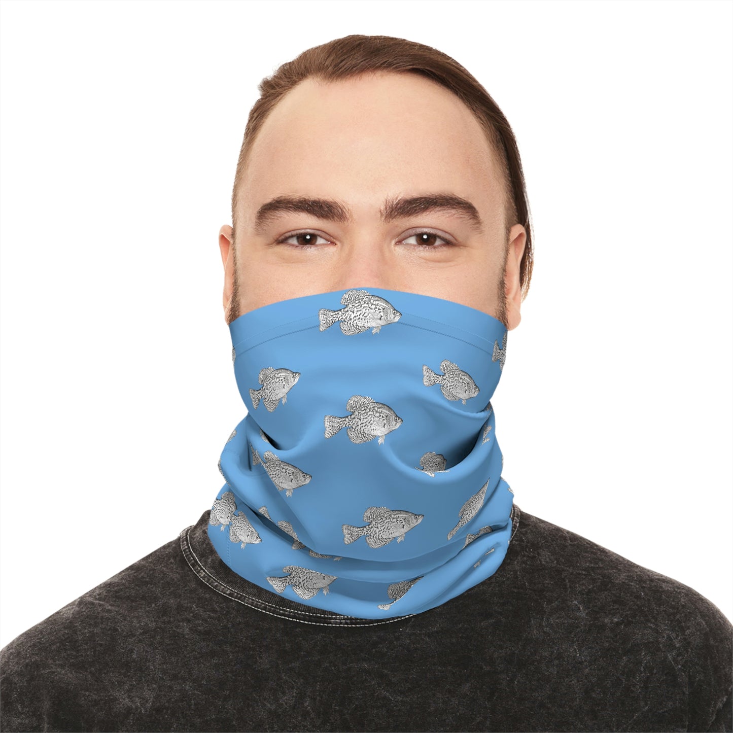 Summer Weather - Crappie - Pattern - Fishing / Boating Lightweight Neck Gaiter - Light Blue