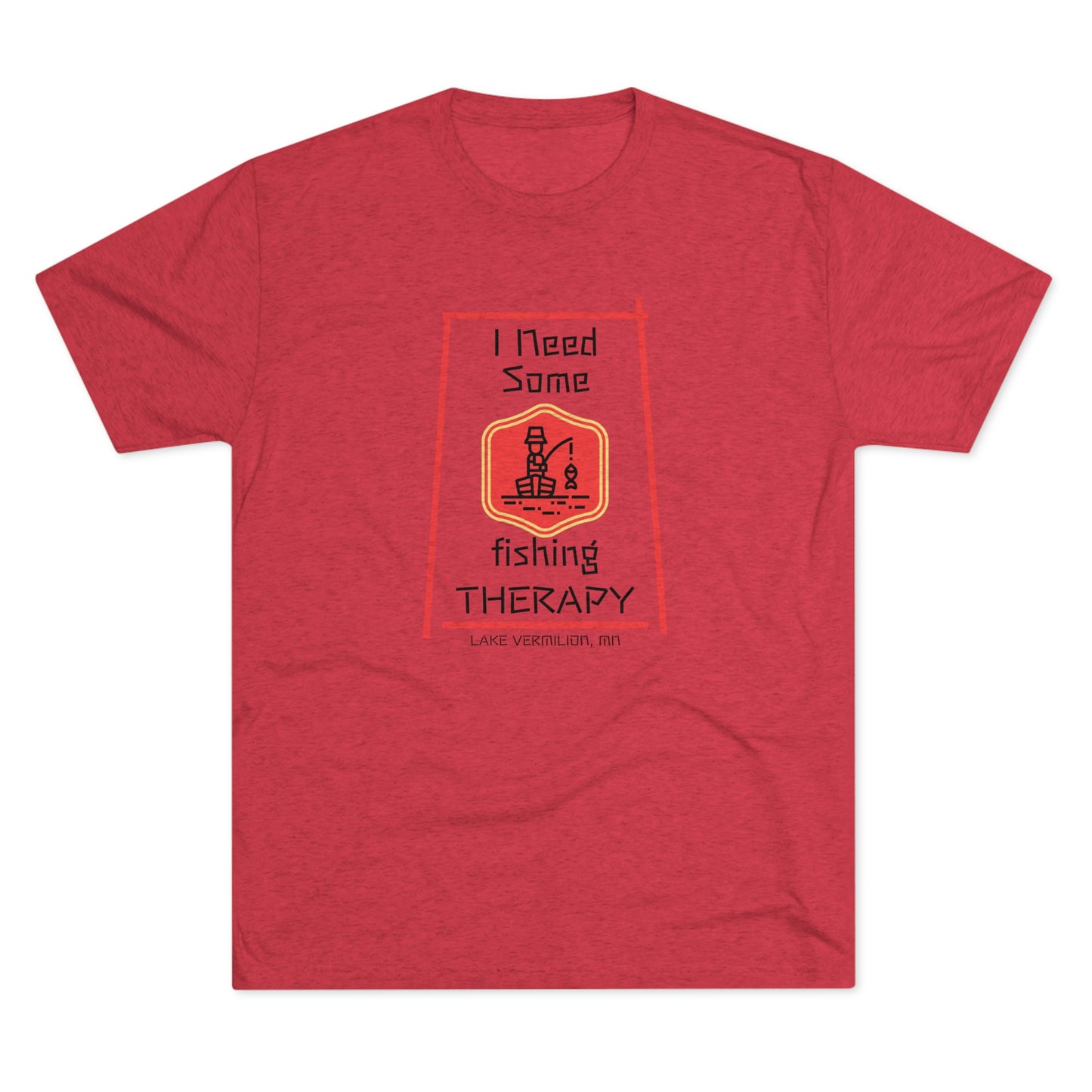 Fishing Therapy - Red Accents - Lake Vermilion - Unisex Tri-Blend Crew Tee