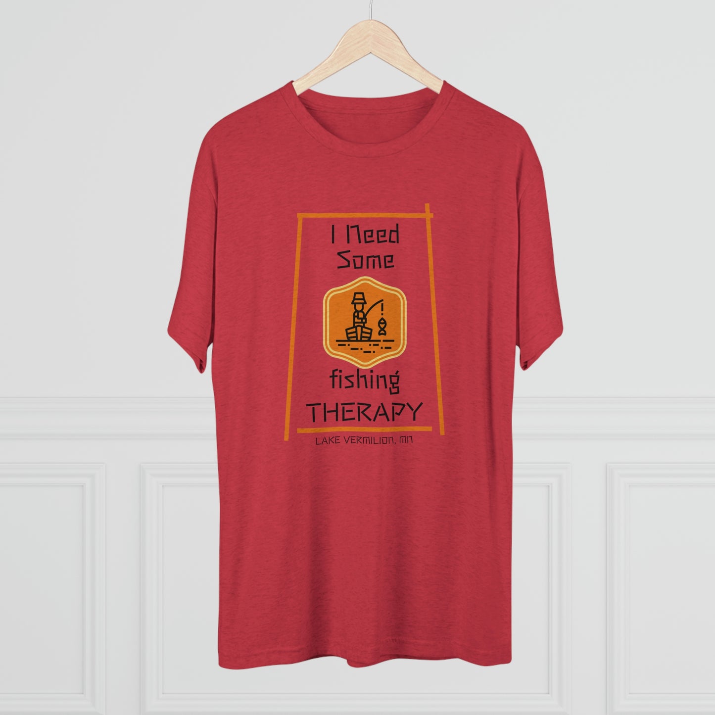 Fishing Therapy - Orange Accents - Lake Vermilion - Unisex Tri-Blend Crew Tee