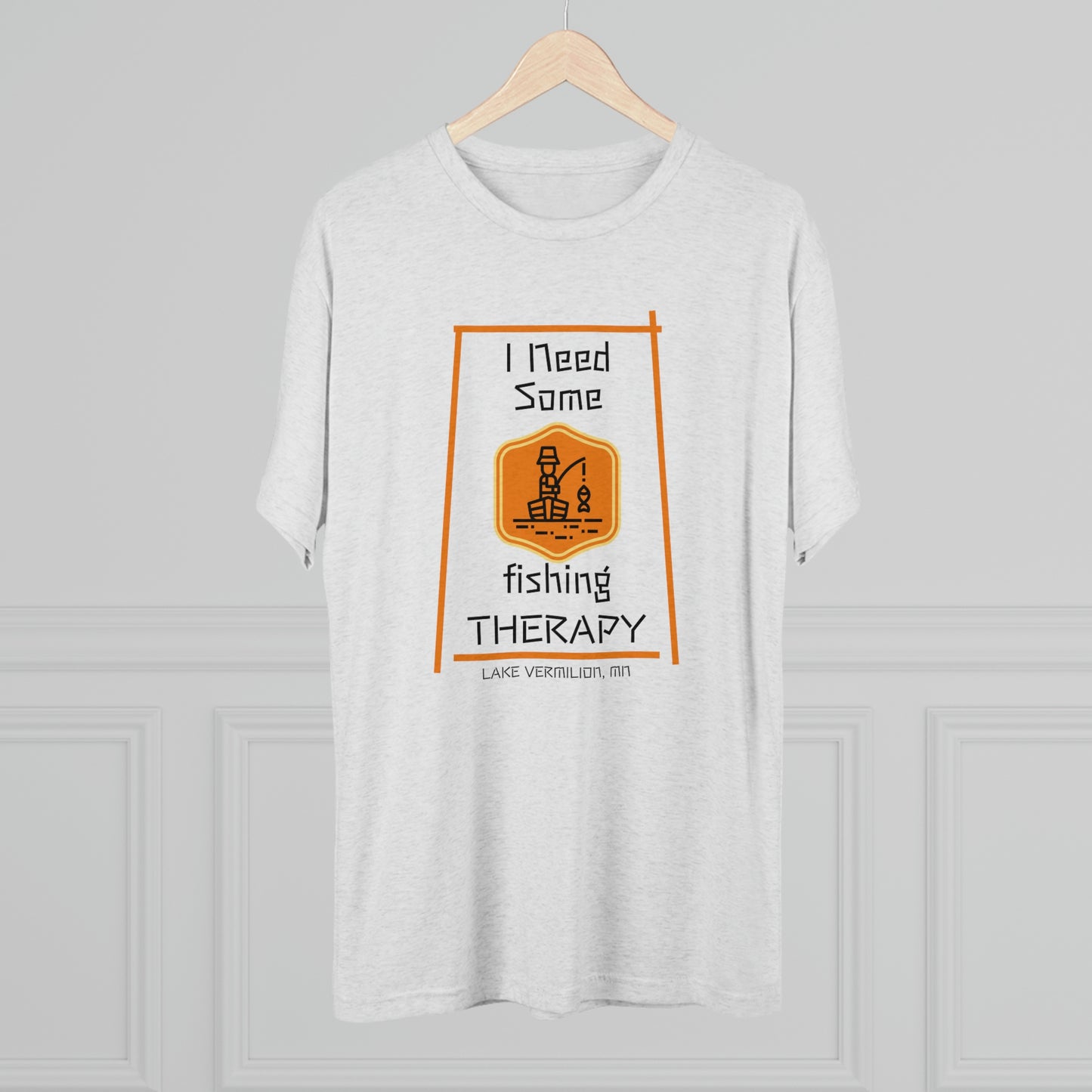 Fishing Therapy - Orange Accents - Lake Vermilion - Unisex Tri-Blend Crew Tee