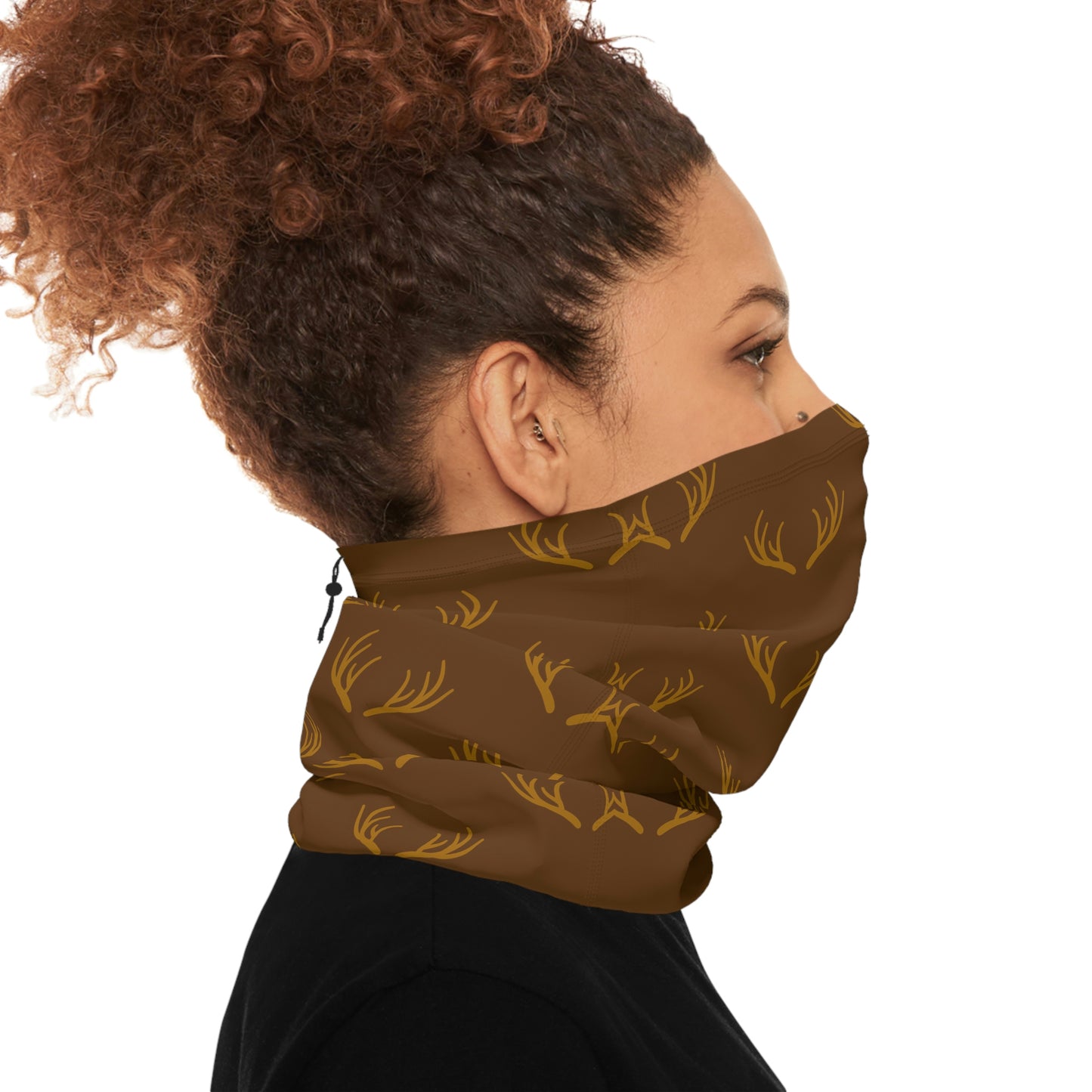 Cool Weather - Antler - Pattern - Fishing / Snowmobiling / Hunting Winter Neck Gaiter With Drawstring - Brown