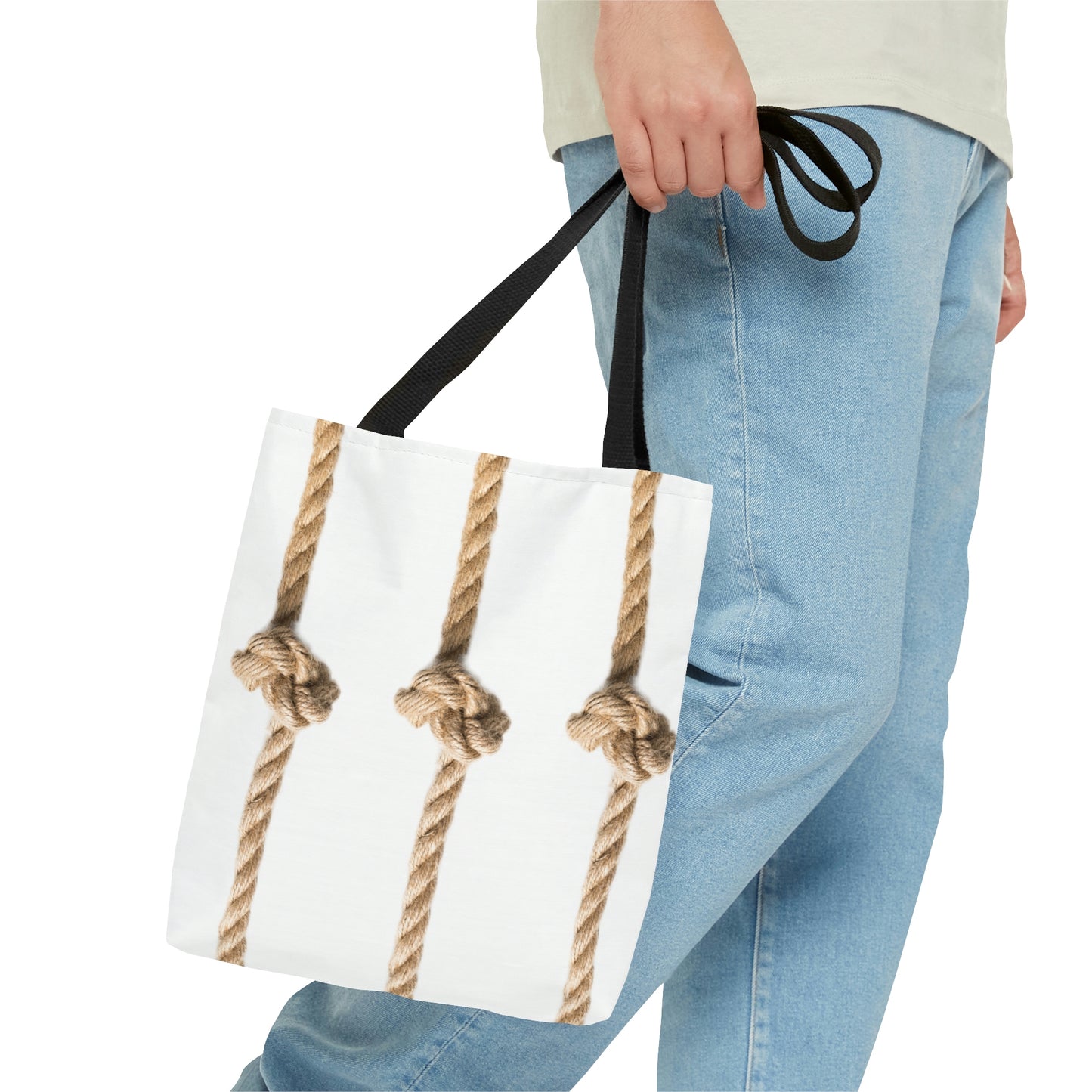 Rope Decor Boat / Beach Bag - White AOP Tote Bag
