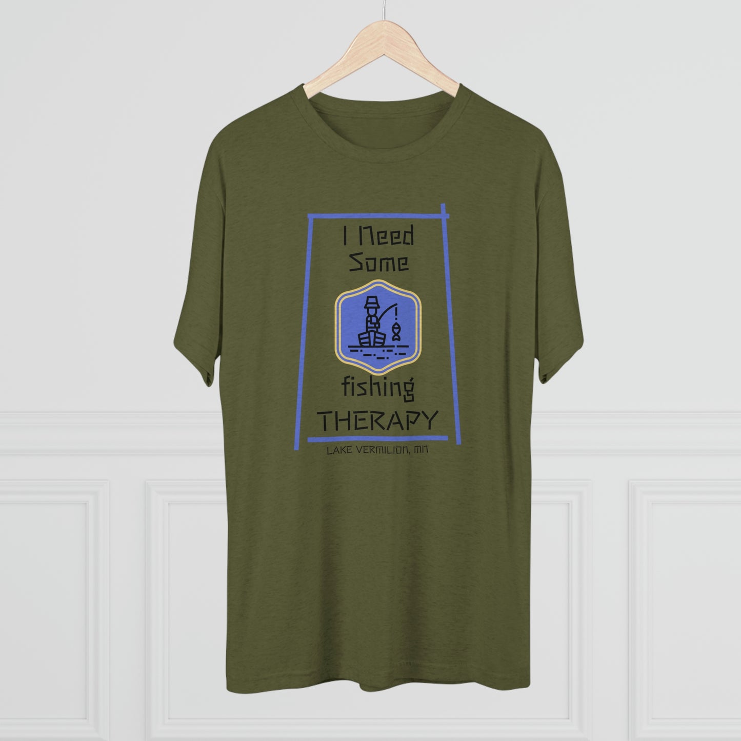 Fishing Therapy - Blue Accents - Lake Vermilion - Unisex Tri-Blend Crew Tee
