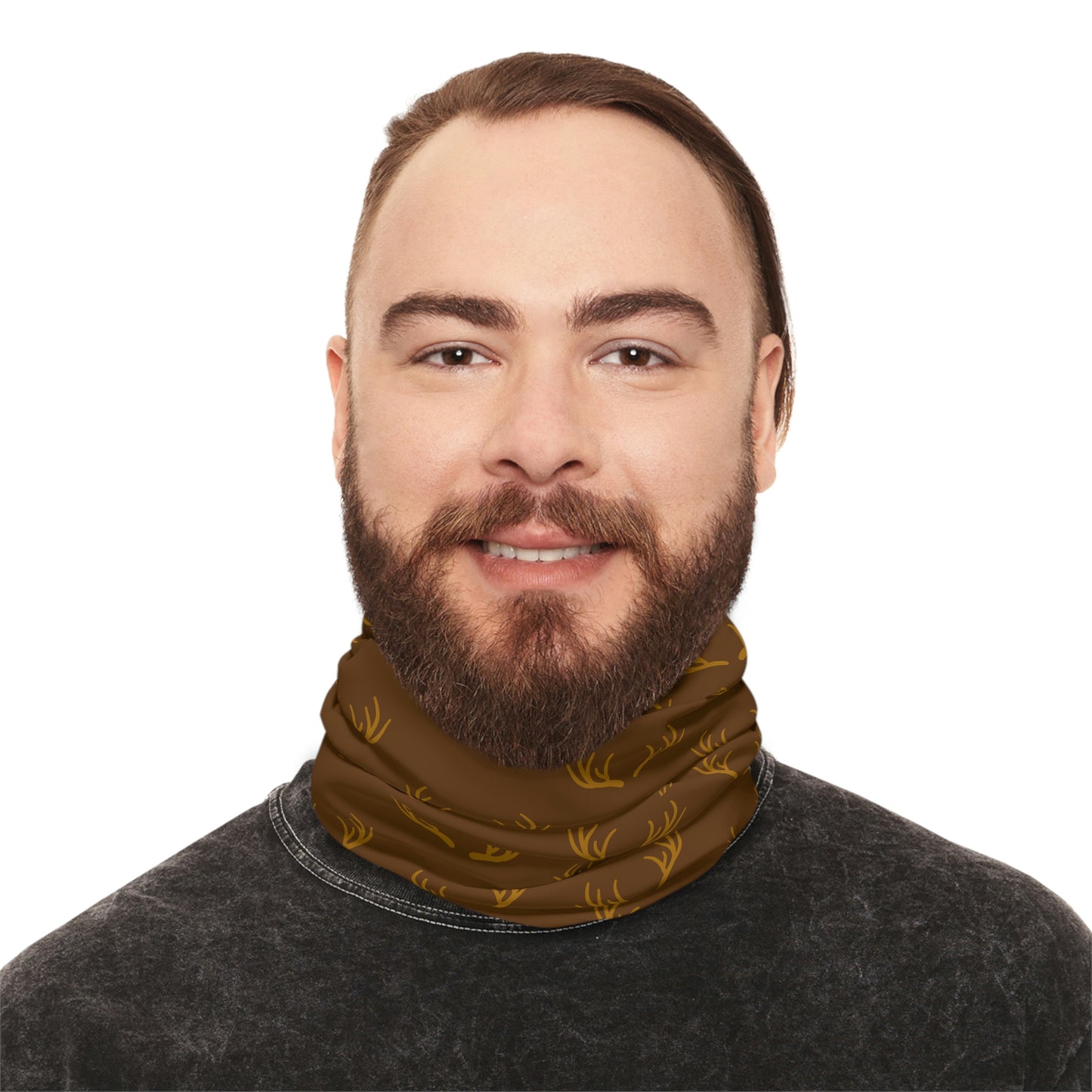 Cool Weather - Antler - Pattern - Fishing / Snowmobiling / Hunting Winter Neck Gaiter With Drawstring - Brown