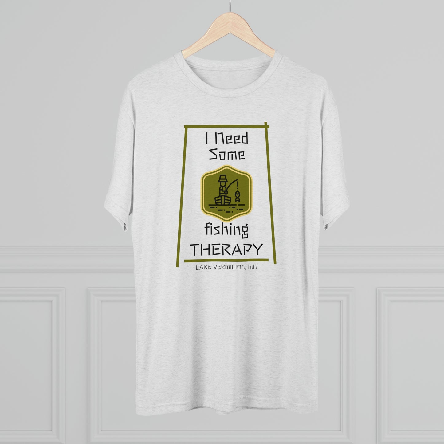 Fishing Therapy - Green Accents - Lake Vermilion - Unisex Tri-Blend Crew Tee