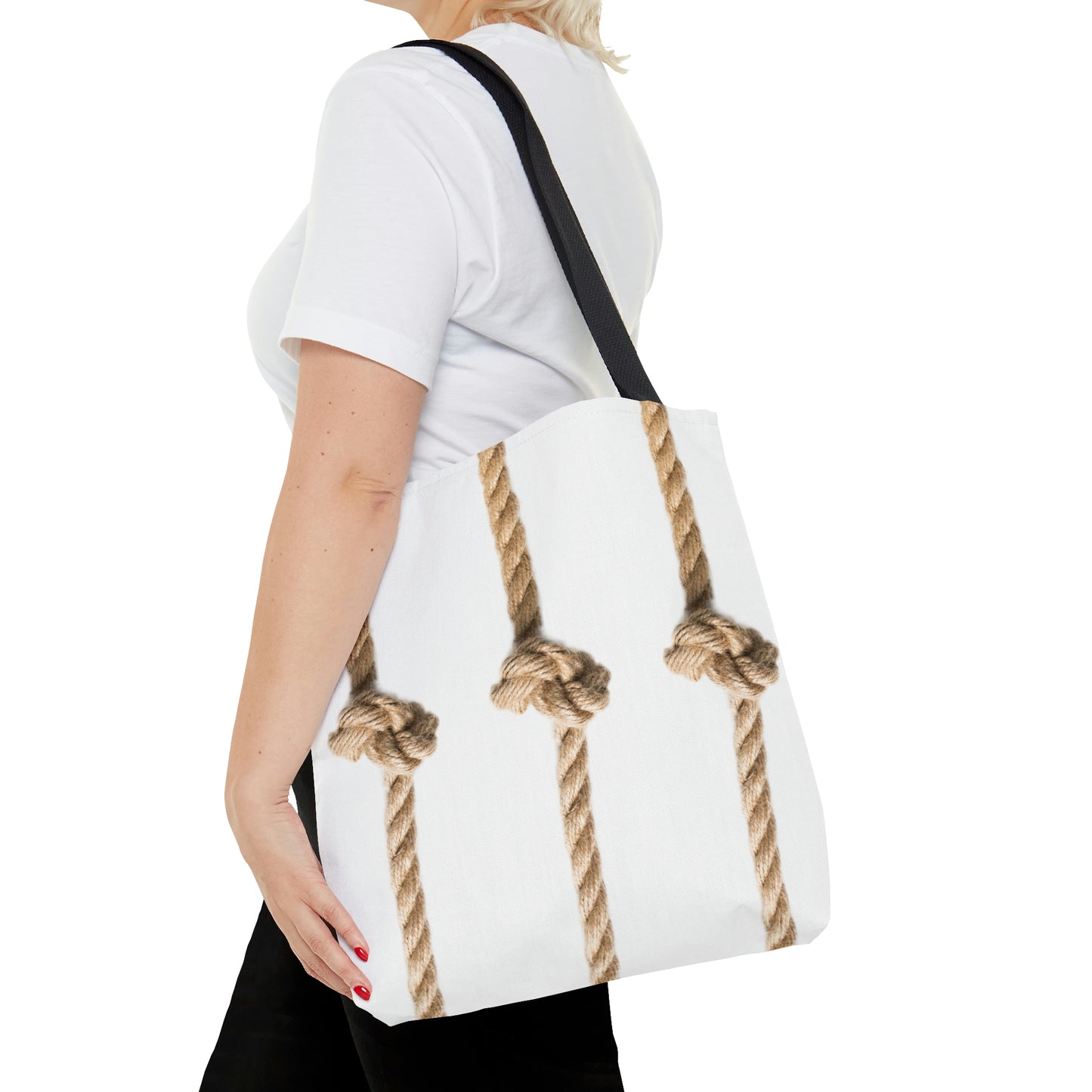 Rope Decor Boat / Beach Bag - White AOP Tote Bag