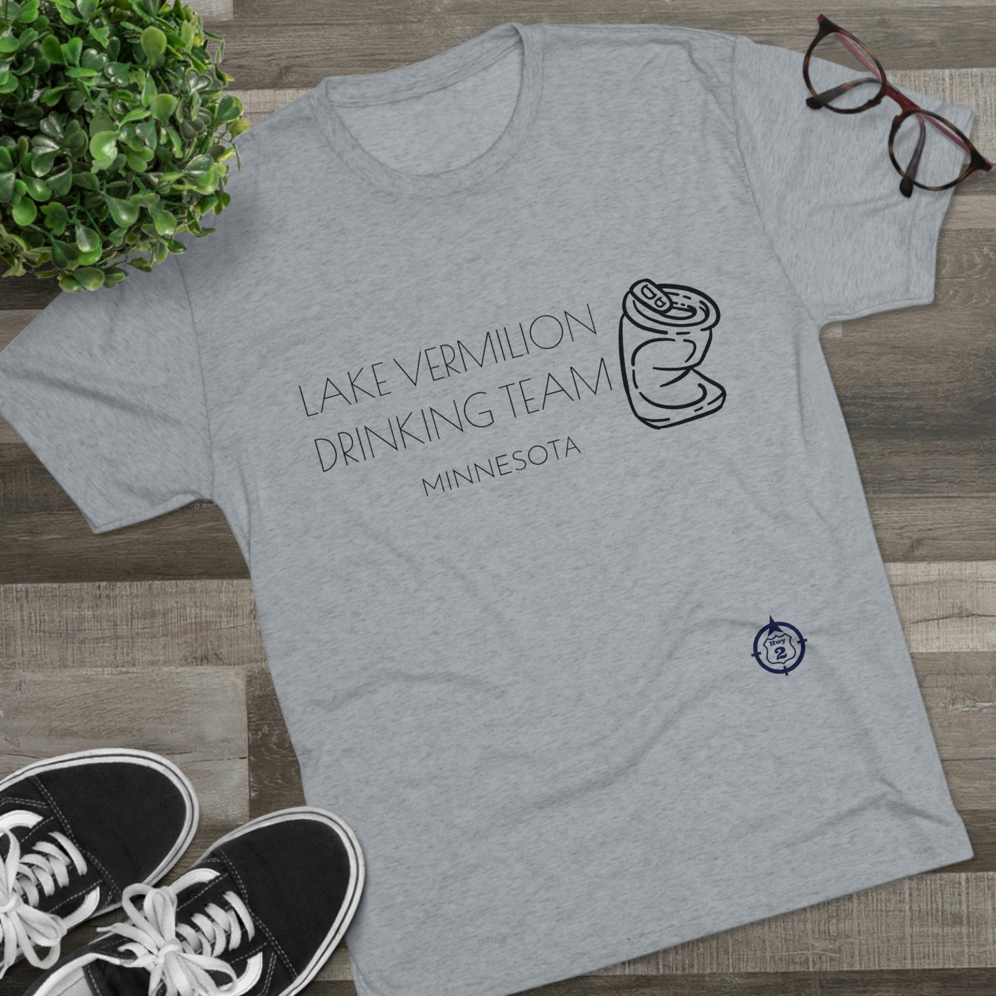 Lake Vermilion - Drinking Team - Crushed Can - Dark Graphic - Unisex Tri-Blend Crew Tee