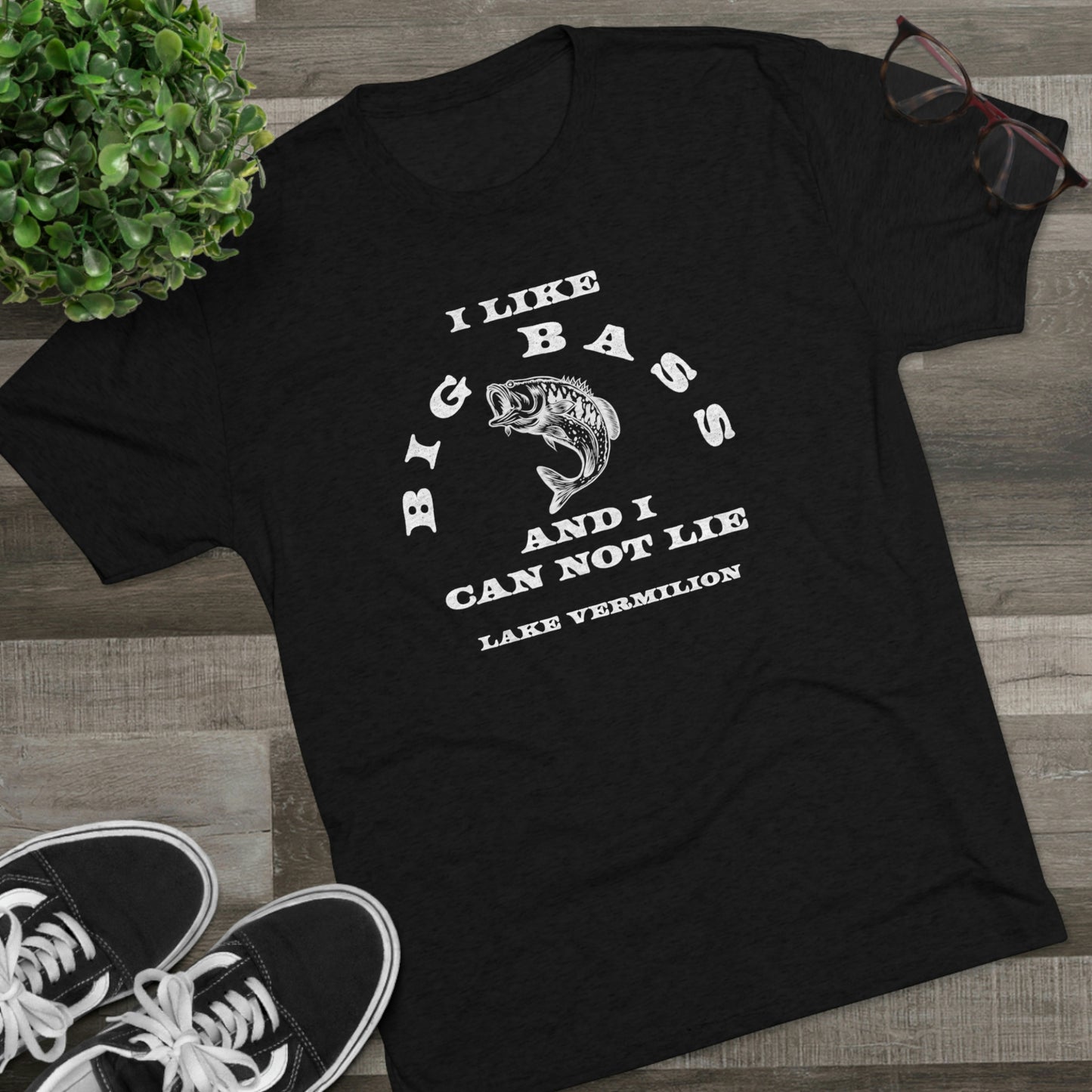 Big Bass - Lake Vermilion - White Graphic - Unisex Tri-Blend Crew Tee