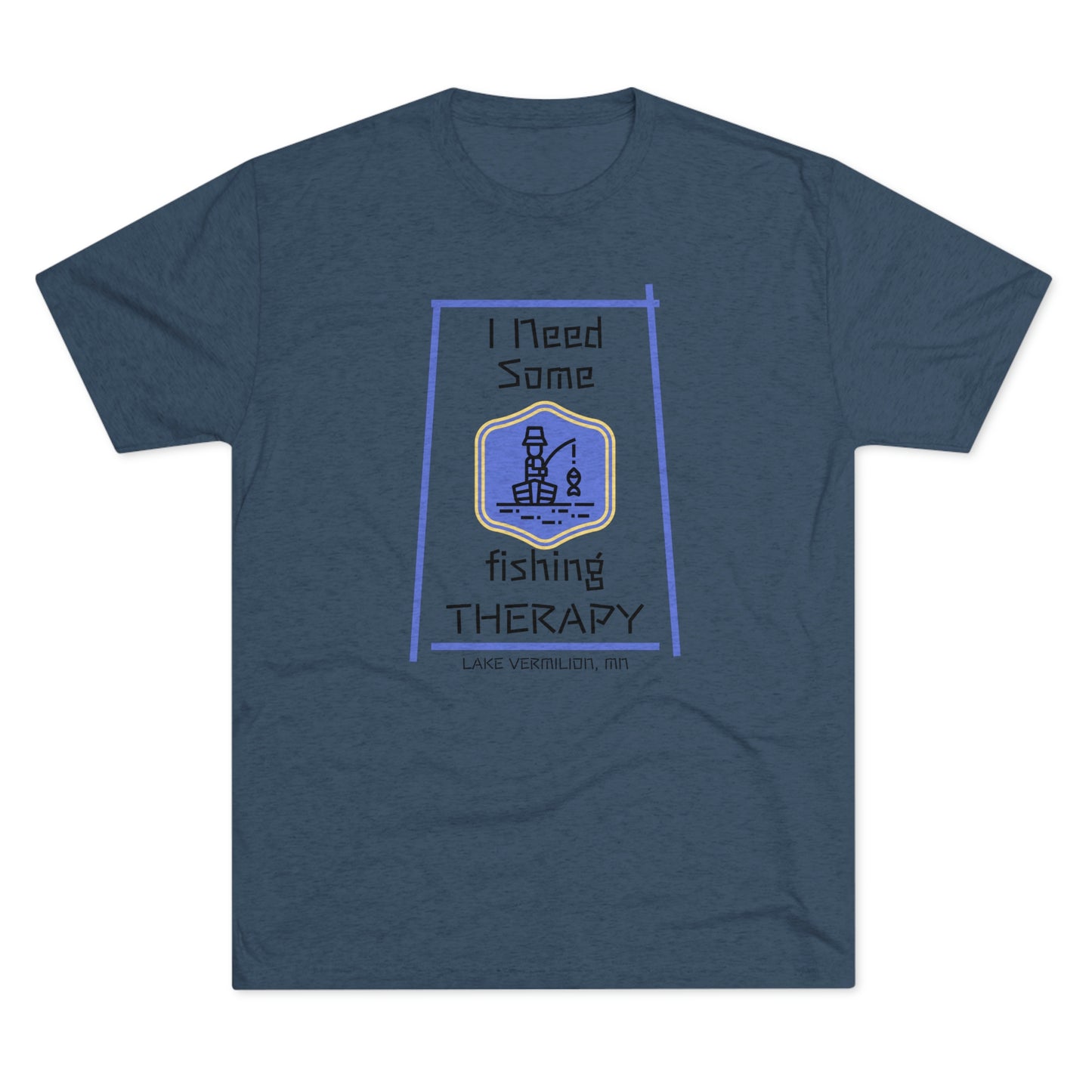 Fishing Therapy - Blue Accents - Lake Vermilion - Unisex Tri-Blend Crew Tee