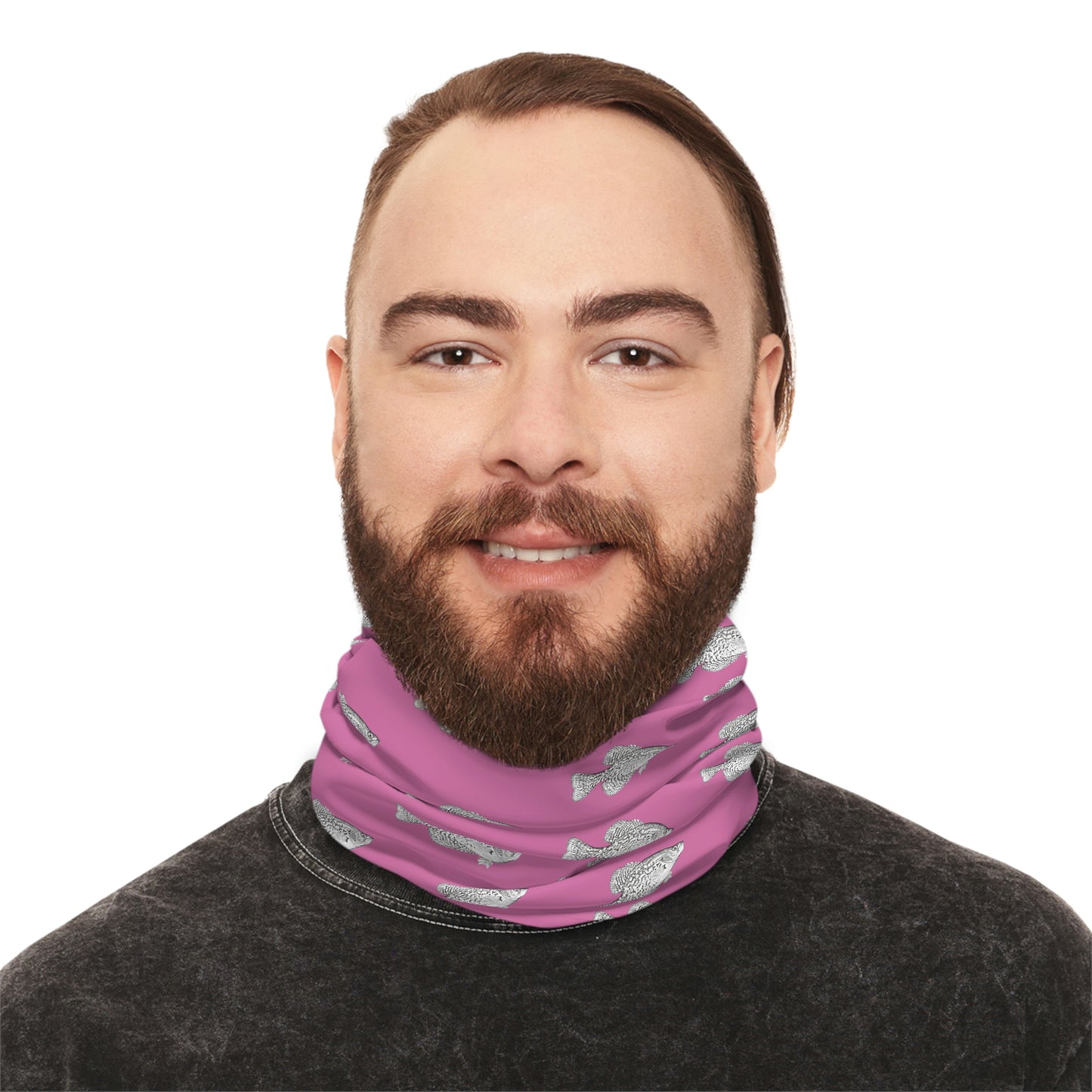 Summer Weather - Crappie - Pattern - Fishing / Boating Lightweight Neck Gaiter - Pink