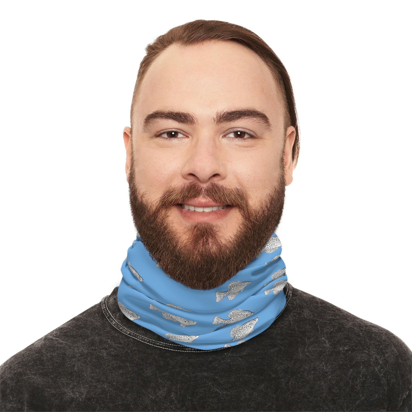 Summer Weather - Crappie - Pattern - Fishing / Boating Lightweight Neck Gaiter - Light Blue
