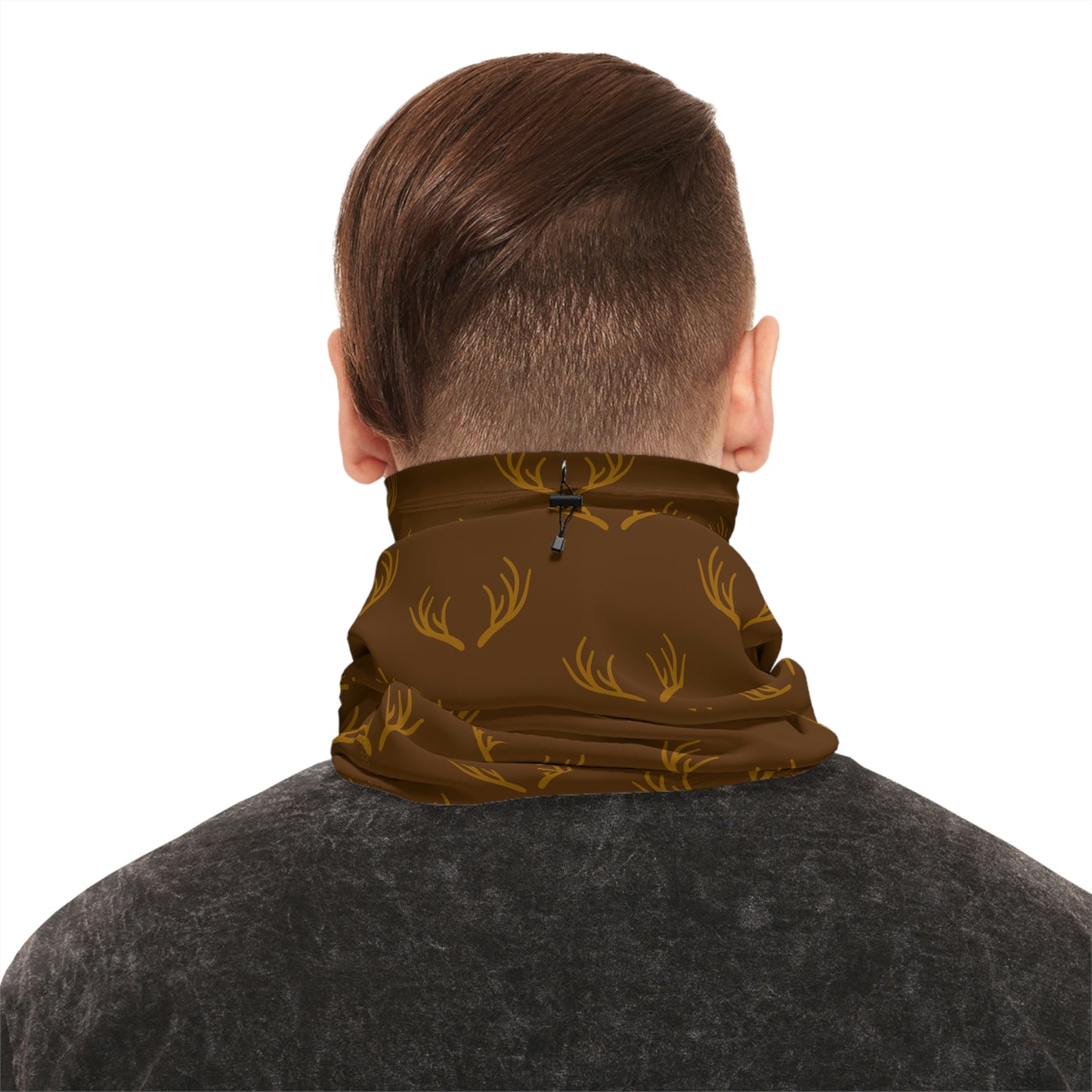 Cool Weather - Antler - Pattern - Fishing / Snowmobiling / Hunting Winter Neck Gaiter With Drawstring - Brown