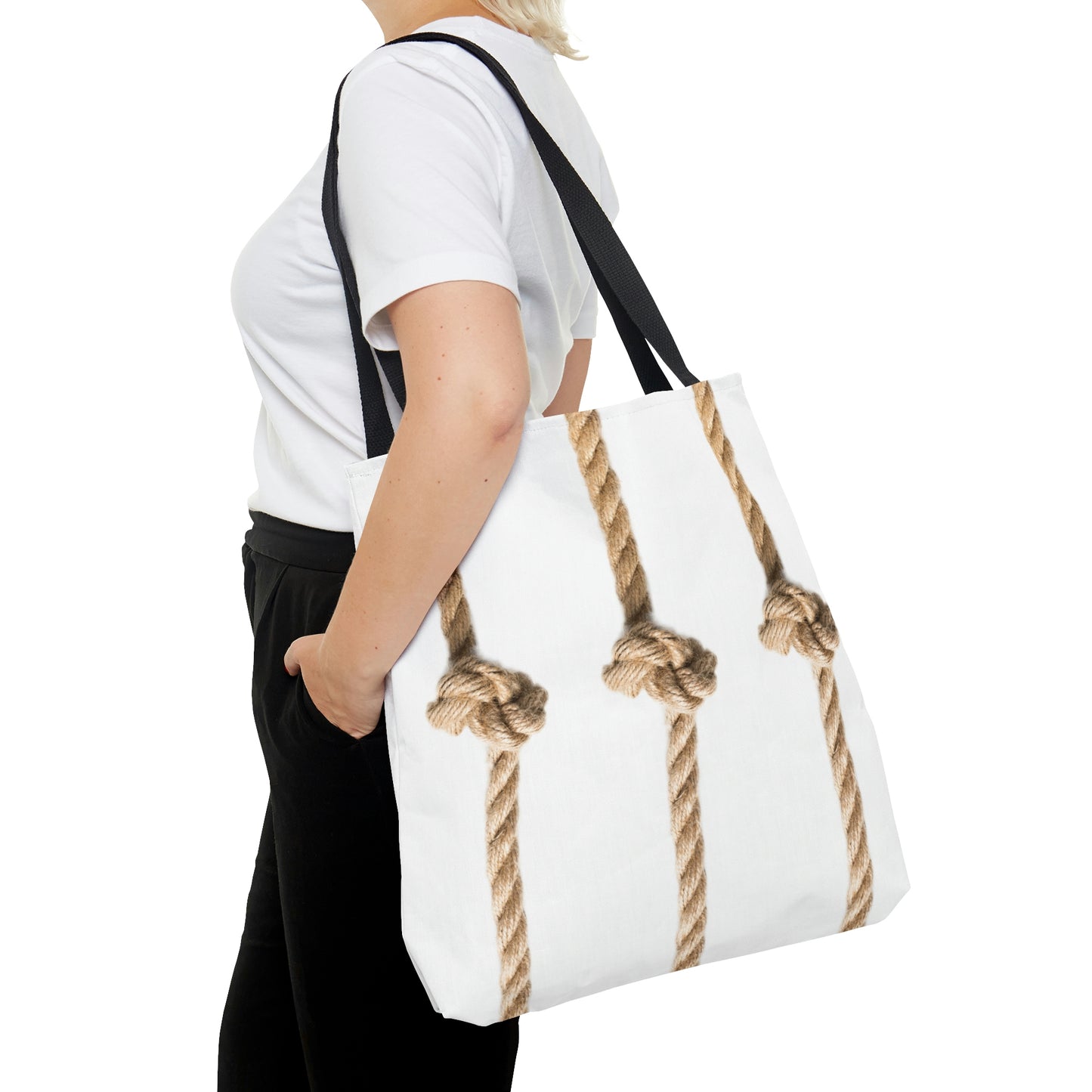 Rope Decor Boat / Beach Bag - White AOP Tote Bag
