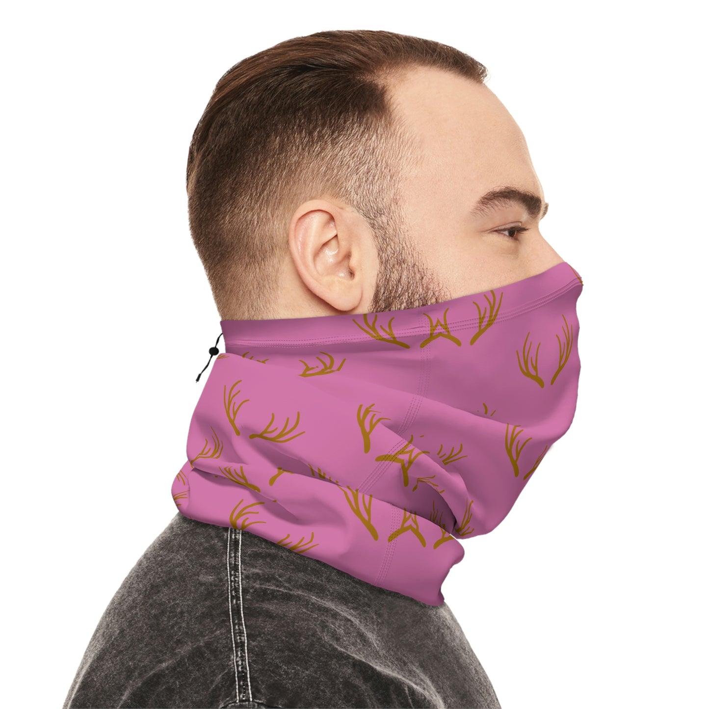 Cool Weather - Antler - Pattern - Fishing / Snowmobiling / Hunting Winter Neck Gaiter With Drawstring - Pink
