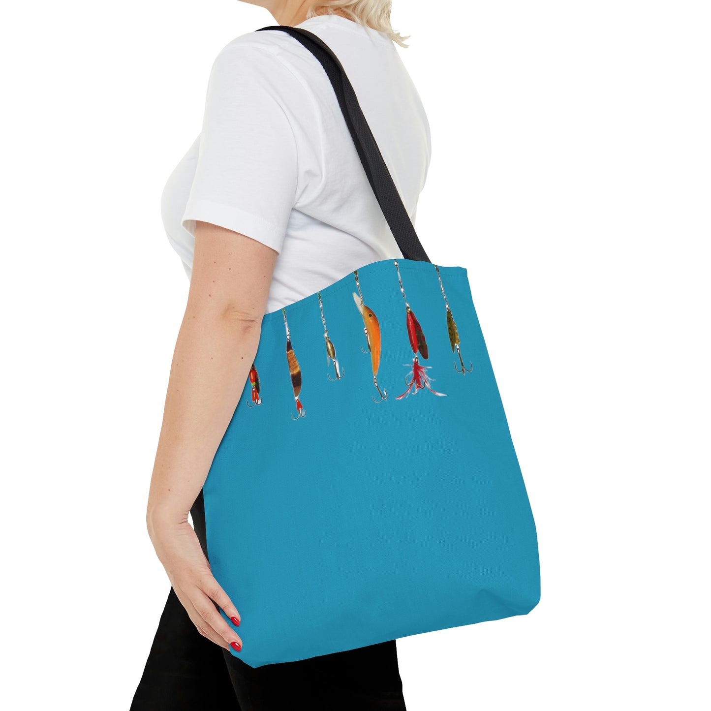 Fishing Theme Boat / Beach Bag - Lures - Turquoise AOP Tote Bag