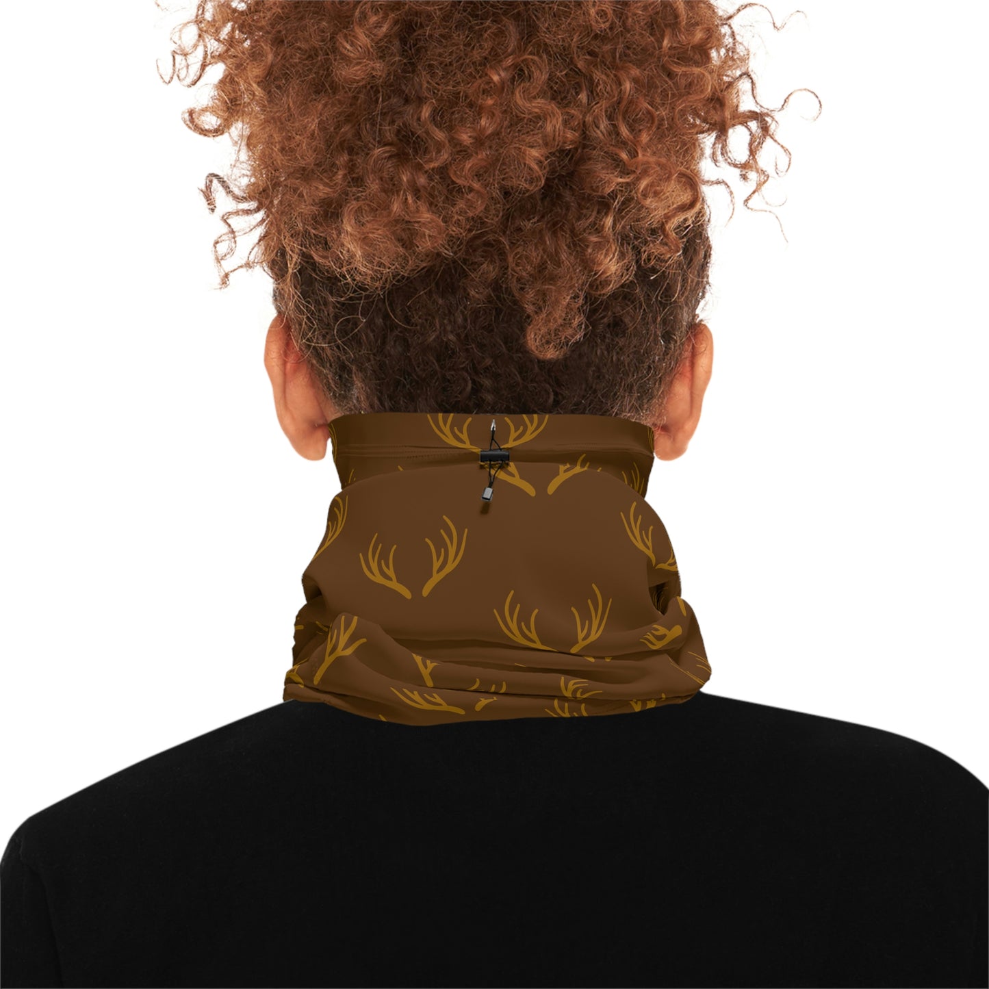 Cool Weather - Antler - Pattern - Fishing / Snowmobiling / Hunting Winter Neck Gaiter With Drawstring - Brown