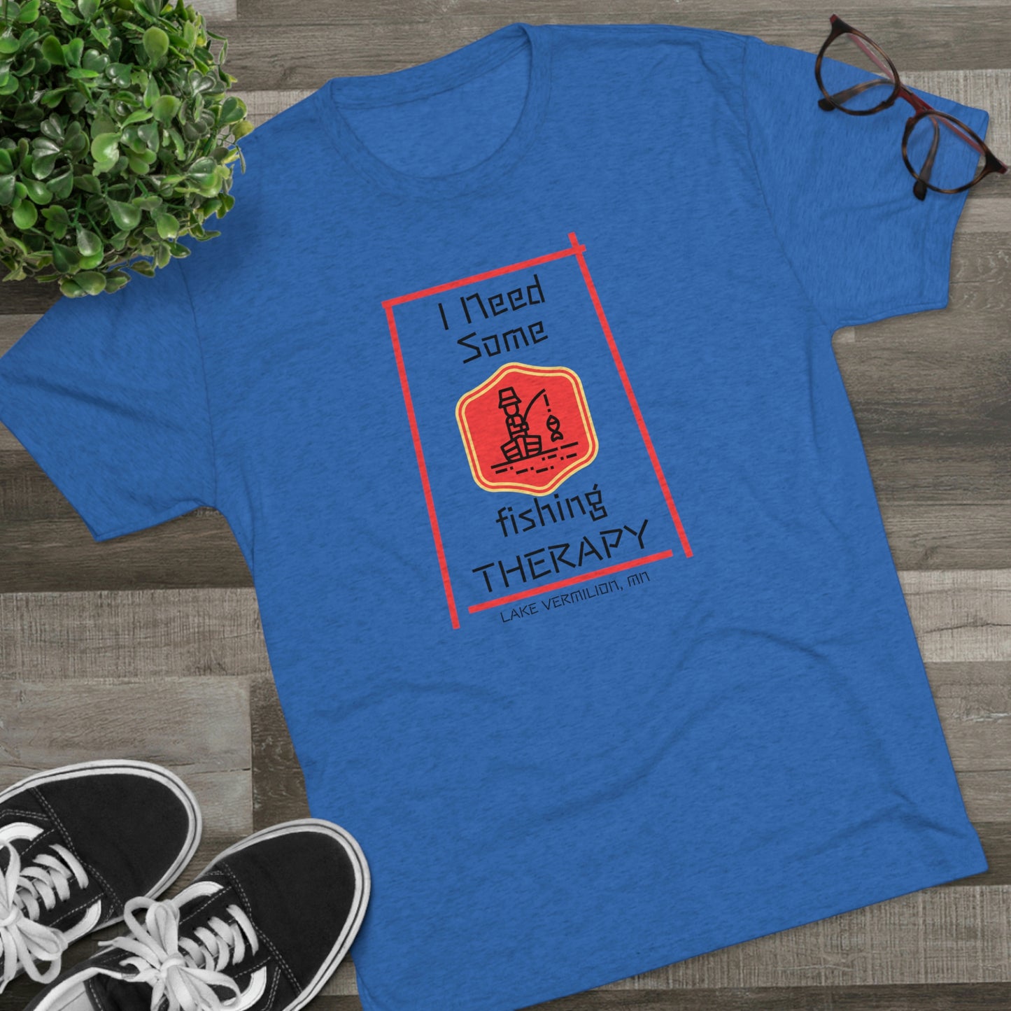 Fishing Therapy - Red Accents - Lake Vermilion - Unisex Tri-Blend Crew Tee