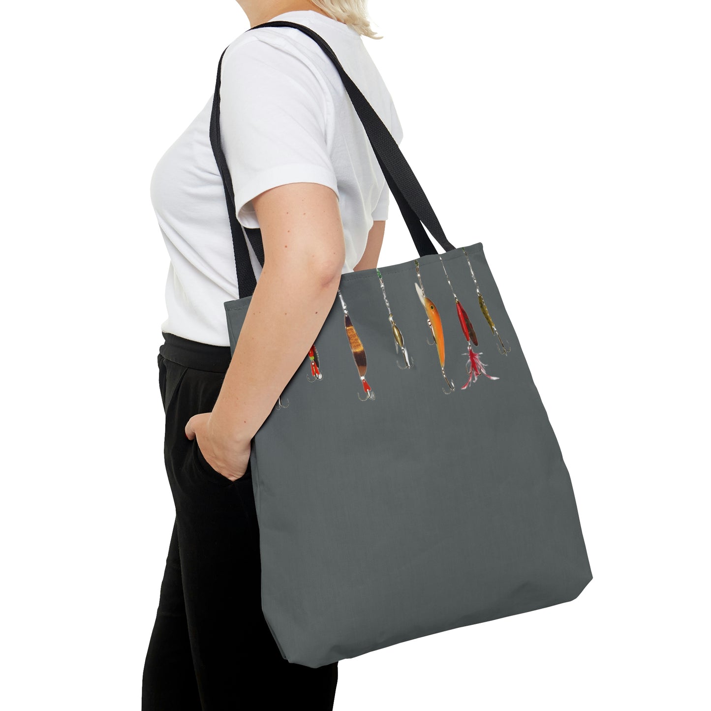 Fishing Theme Boat / Beach Bag - Lures - Dark Grey AOP Tote Bag