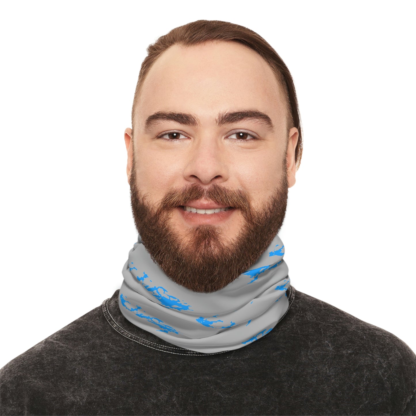 Summer Weather - Lake Vermilion - MN - Pattern - Fishing / Boating Lightweight Neck Gaiter - Grey