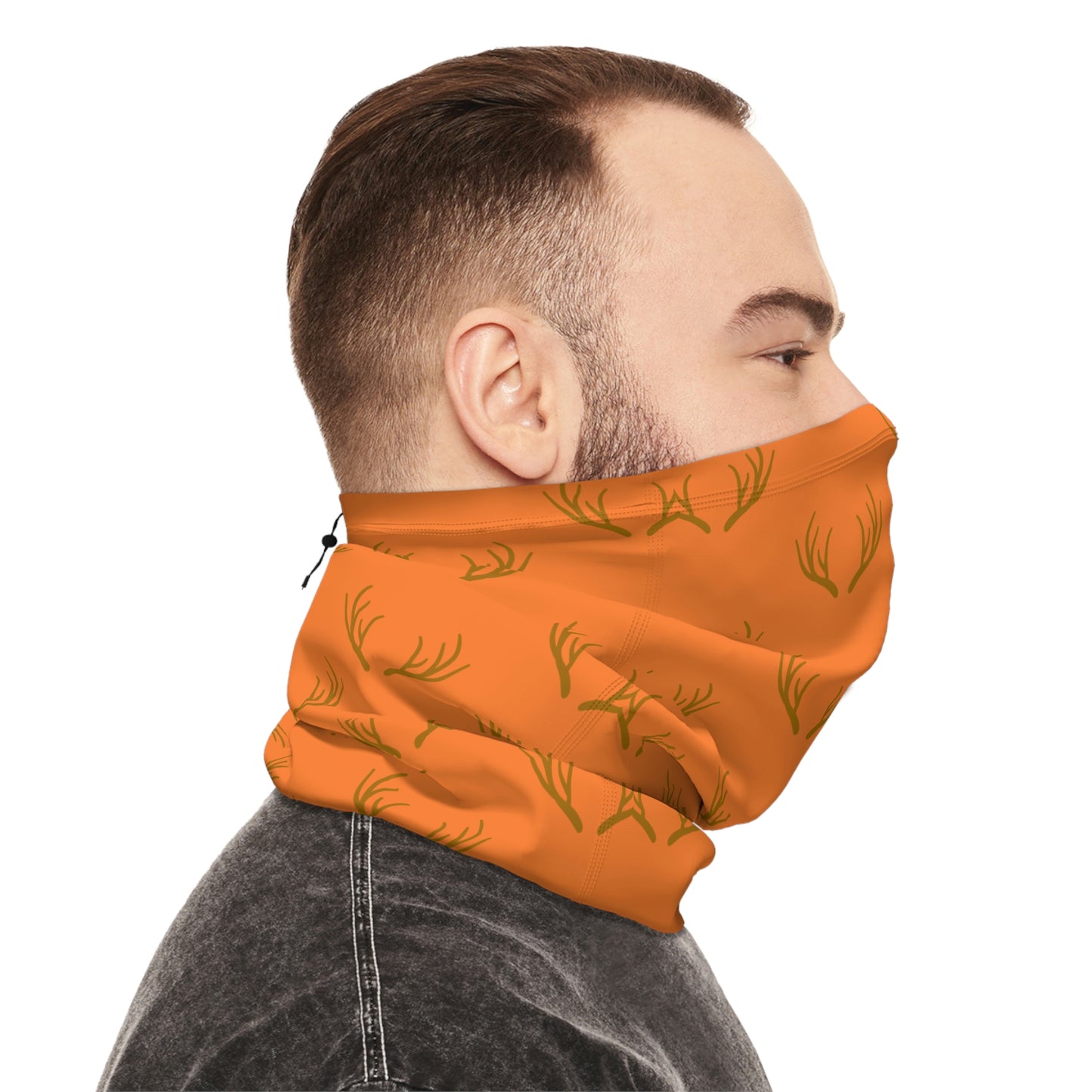 Cool Weather - Antler - Pattern - Fishing / Snowmobiling / Hunting Winter Neck Gaiter With Drawstring - Orange