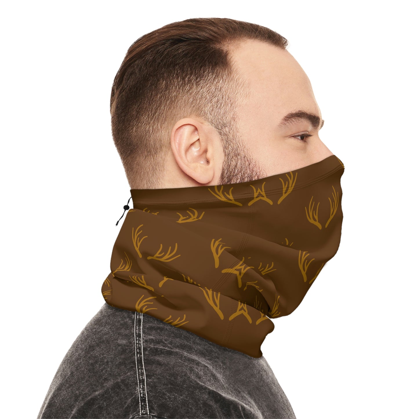 Cool Weather - Antler - Pattern - Fishing / Snowmobiling / Hunting Winter Neck Gaiter With Drawstring - Brown