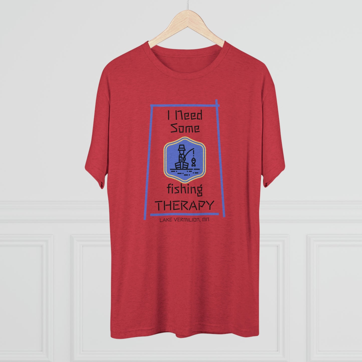 Fishing Therapy - Blue Accents - Lake Vermilion - Unisex Tri-Blend Crew Tee