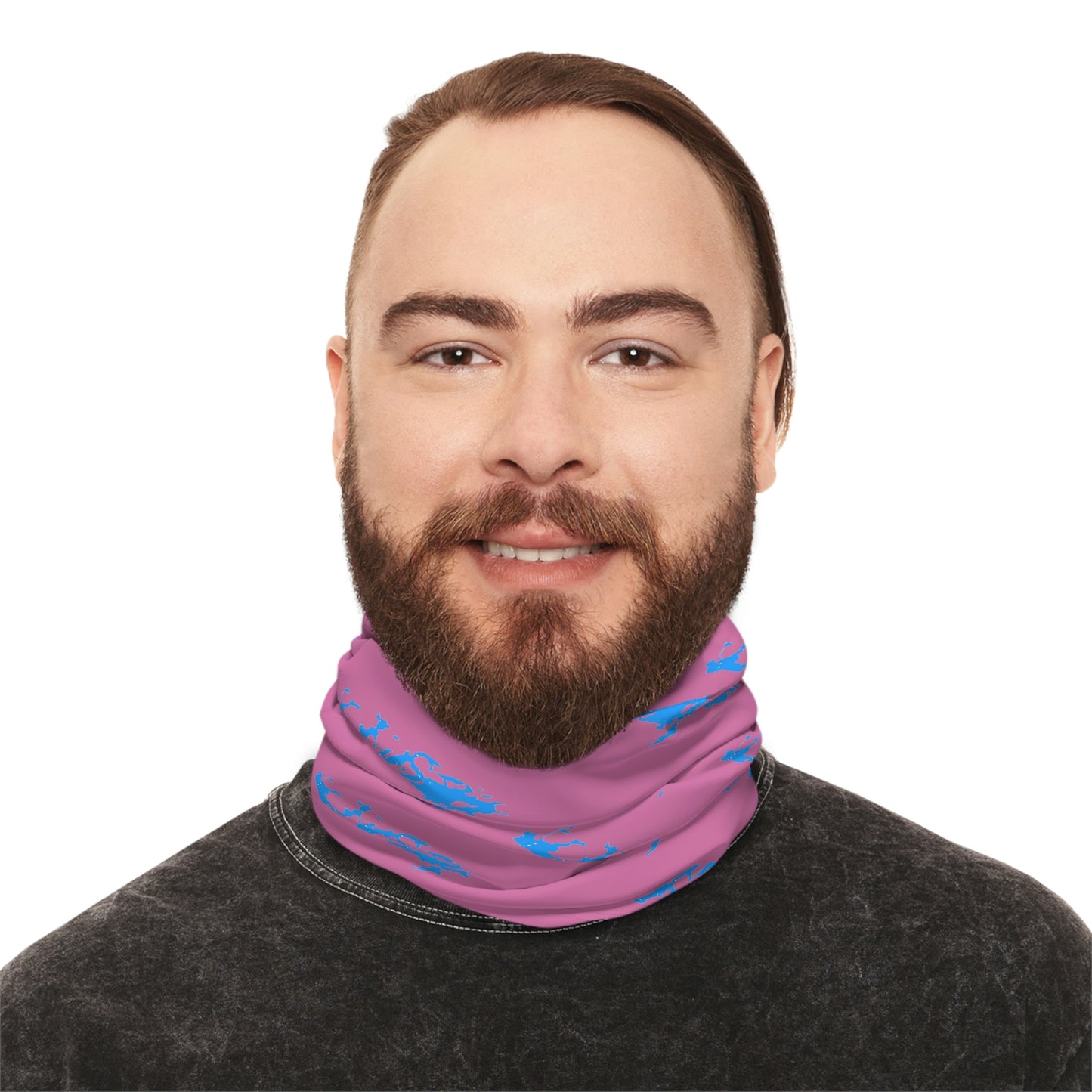Cool Weather - Lake Vermilion - MN - Pattern - Fishing / Snowmobiling Winter Neck Gaiter With Drawstring - Pink