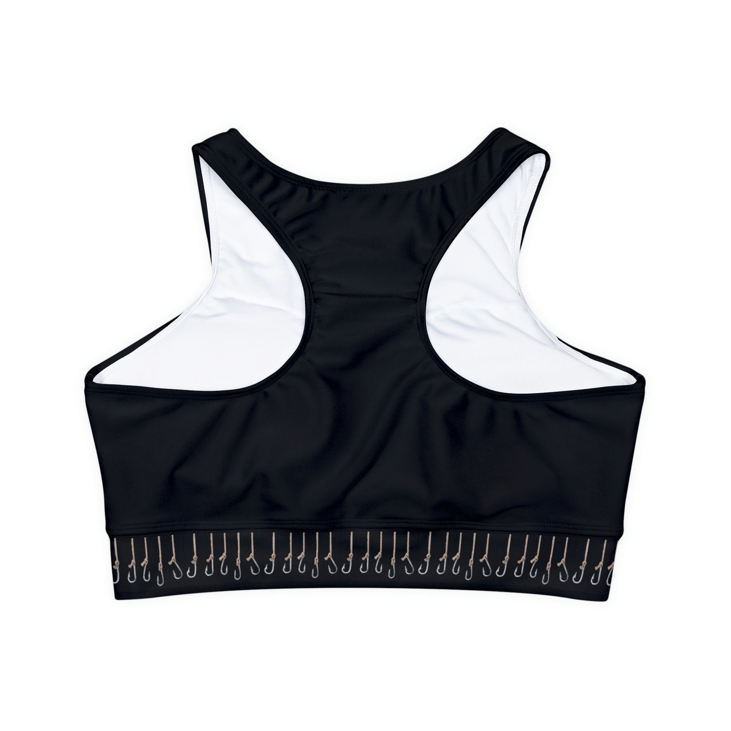 Take Me Fishin' - Fishing Theme with Hooks - Fully Lined, Padded Sports Bra - Black