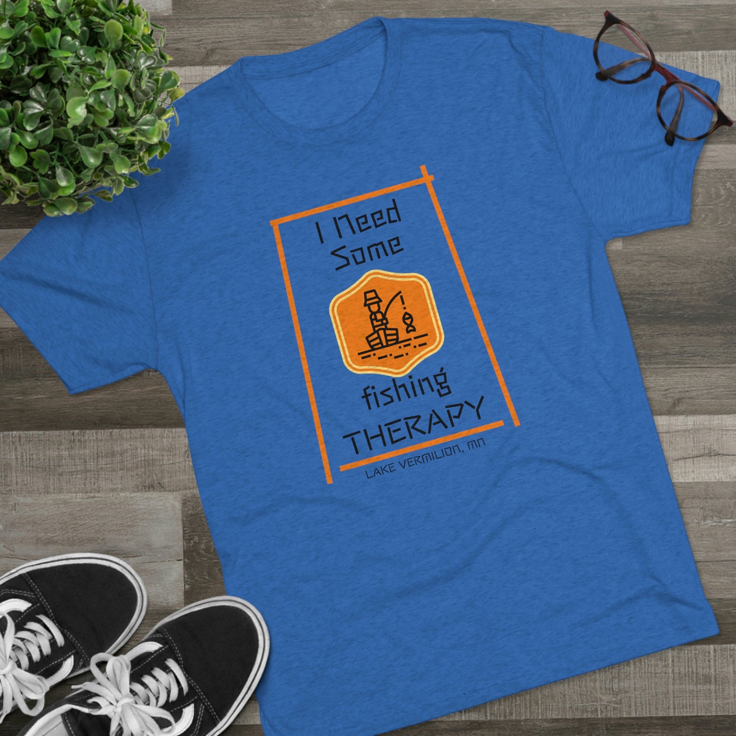 Fishing Therapy - Orange Accents - Lake Vermilion - Unisex Tri-Blend Crew Tee