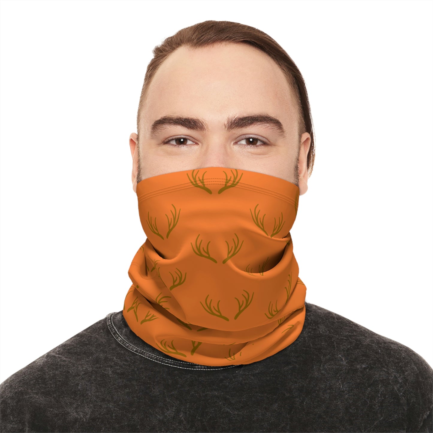 Cool Weather - Antler - Pattern - Fishing / Snowmobiling / Hunting Winter Neck Gaiter With Drawstring - Orange