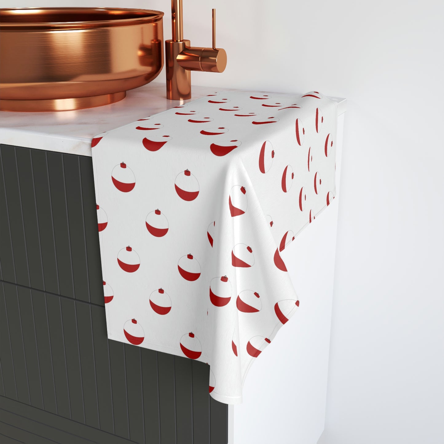Traditional Red & White Bobber - Patttern #2 - Hand Towel