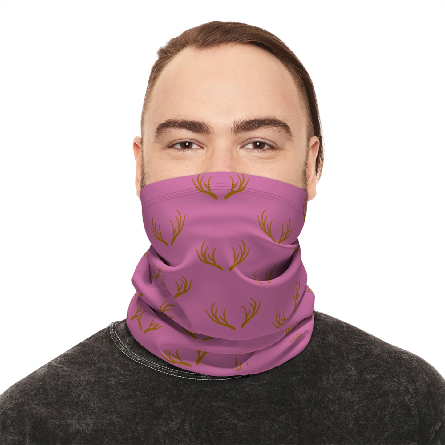 Cool Weather - Antler - Pattern - Fishing / Snowmobiling / Hunting Winter Neck Gaiter With Drawstring - Pink