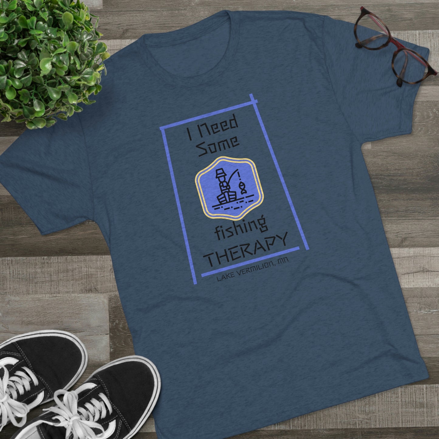 Fishing Therapy - Blue Accents - Lake Vermilion - Unisex Tri-Blend Crew Tee