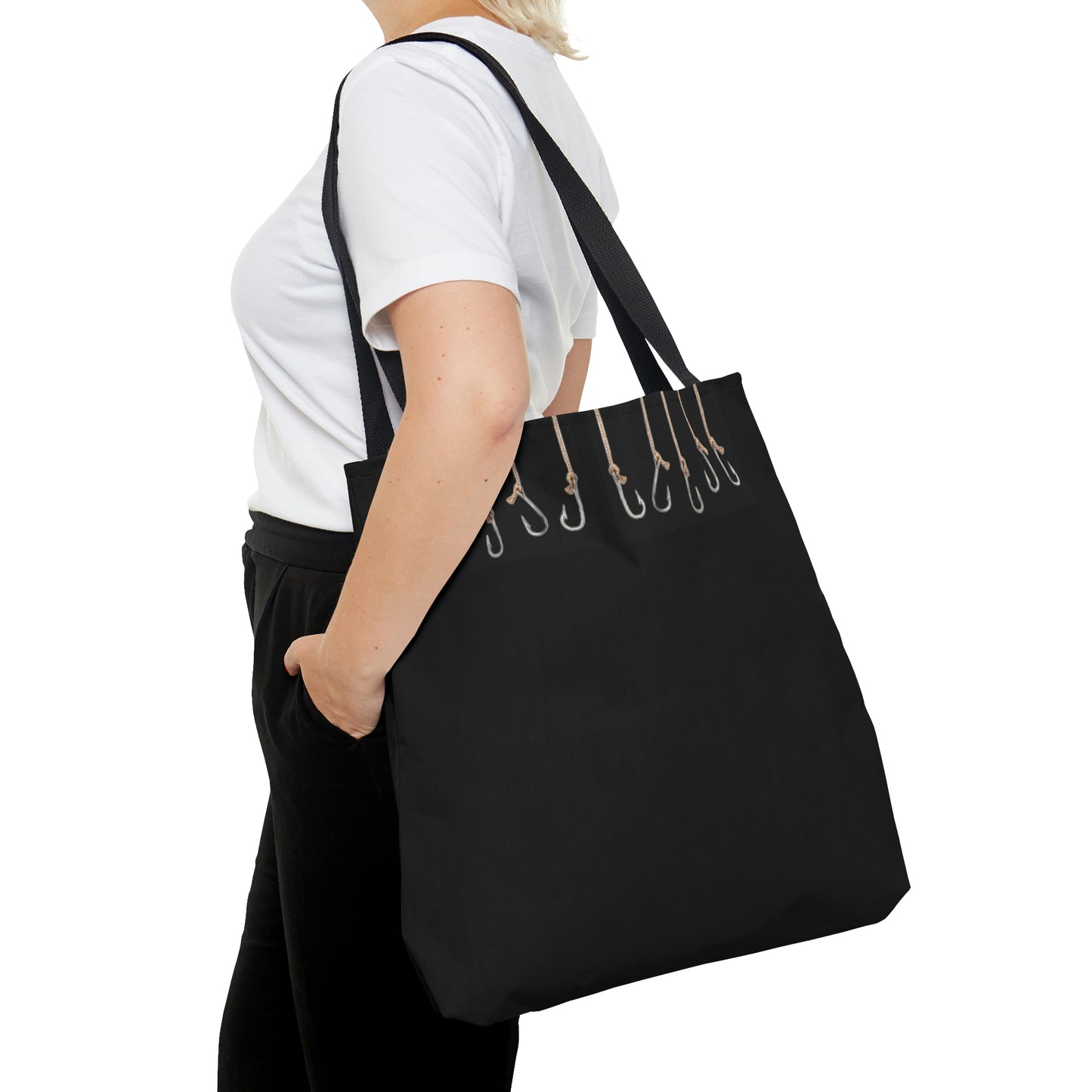 Fishing Theme Boat / Beach Bag - Hooks / Lures - Black AOP Tote Bag